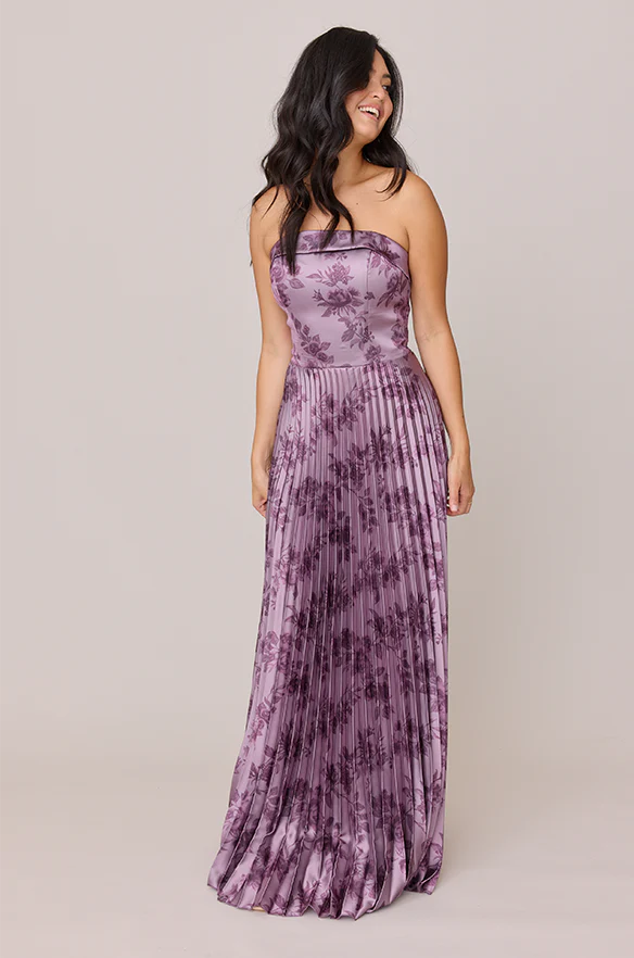 Saylor Satin Pleated Floral Print Dress | Made To Order - Image 25