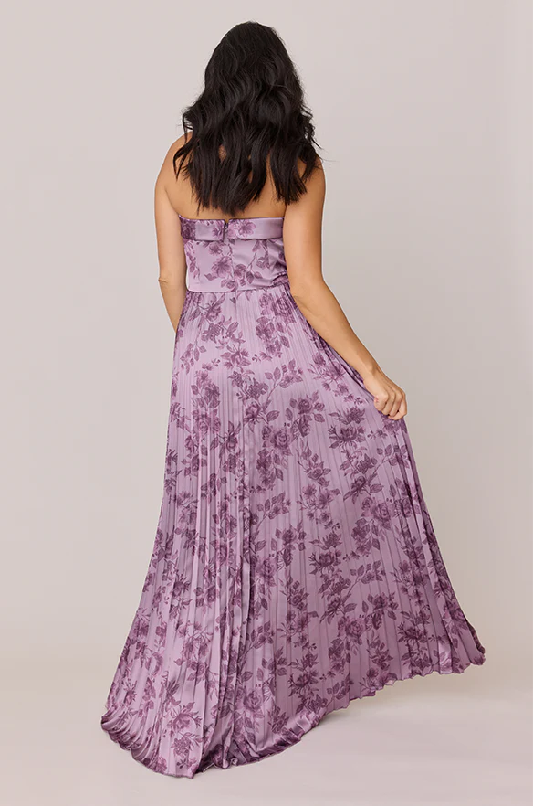 Saylor Satin Pleated Floral Print Dress | Made To Order - Image 26