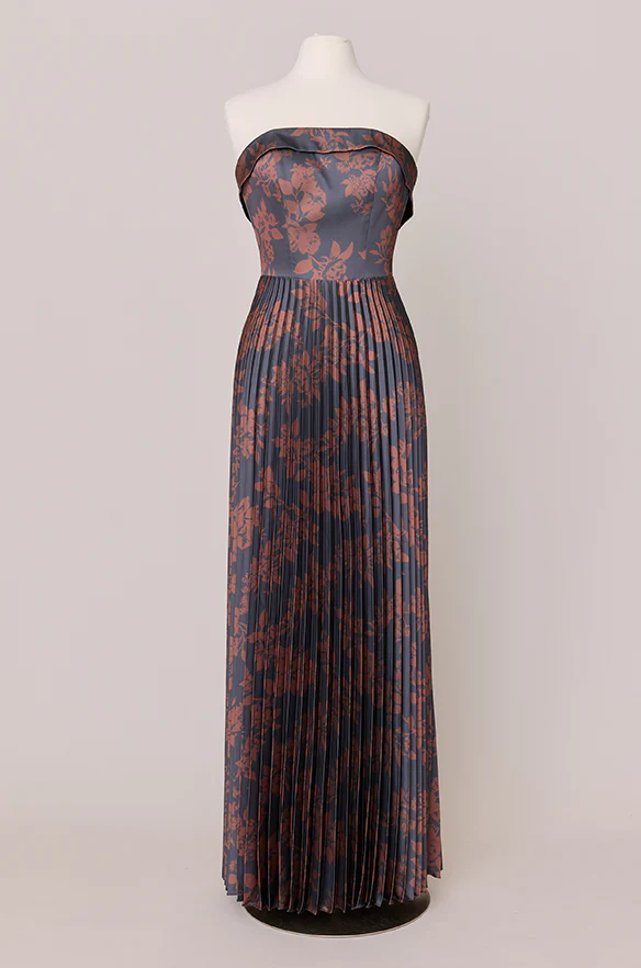 Saylor Satin Pleated Floral Print Dress | Made To Order - Image 27