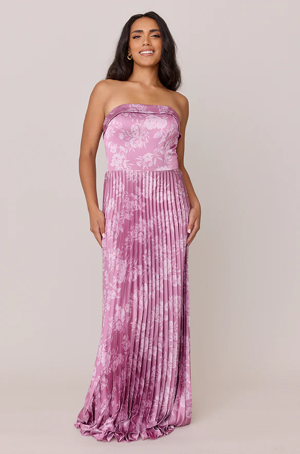 Saylor Satin Pleated Floral Print Dress | Made To Order - Image 28