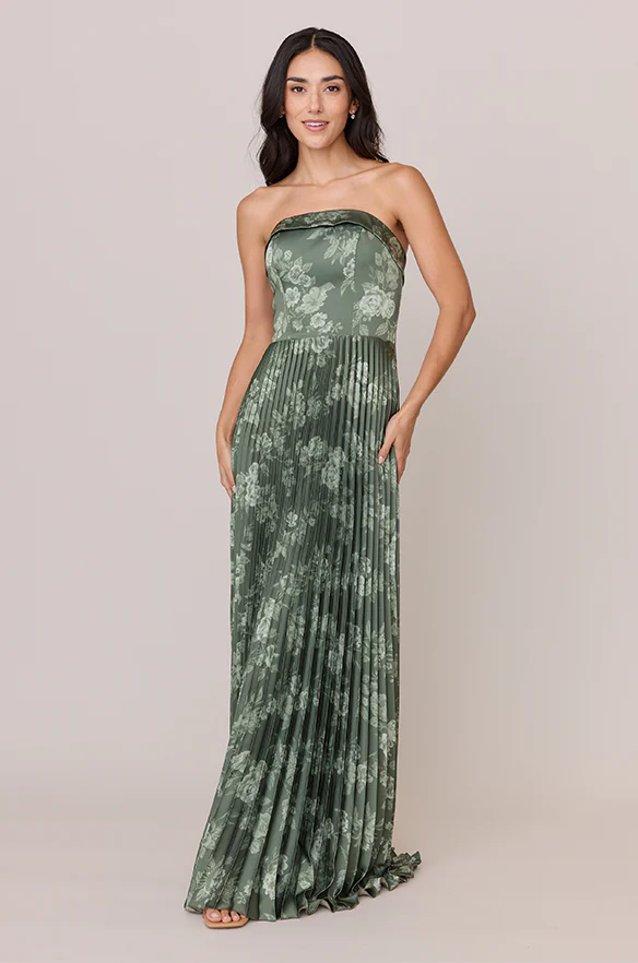 Saylor Satin Pleated Floral Print Dress | Made To Order - Image 30