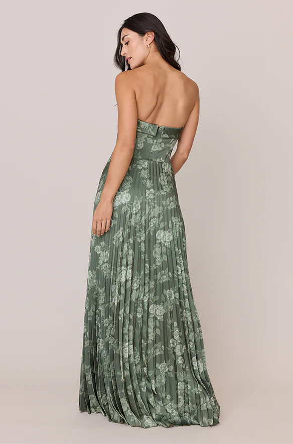 Saylor Satin Pleated Floral Print Dress | Made To Order - Image 31