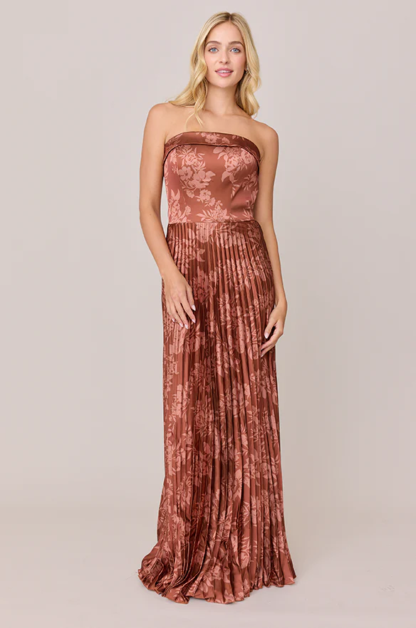 Saylor Satin Pleated Floral Print Dress | Made To Order - Image 34