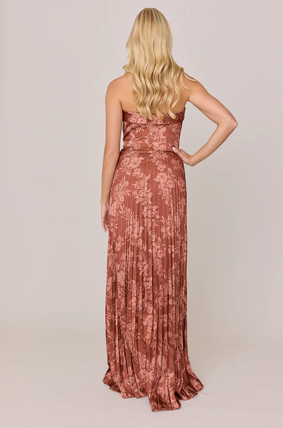 Saylor Satin Pleated Floral Print Dress | Made To Order - Image 35
