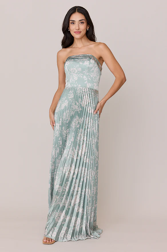Saylor Satin Pleated Floral Print Dress | Made To Order - Image 36