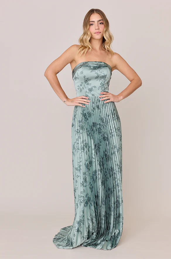 Saylor Satin Pleated Floral Print Dress | Made To Order - Image 38