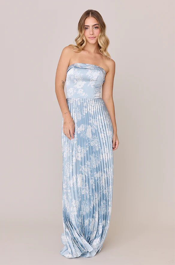 Saylor Satin Pleated Floral Print Dress | Made To Order - Image 40