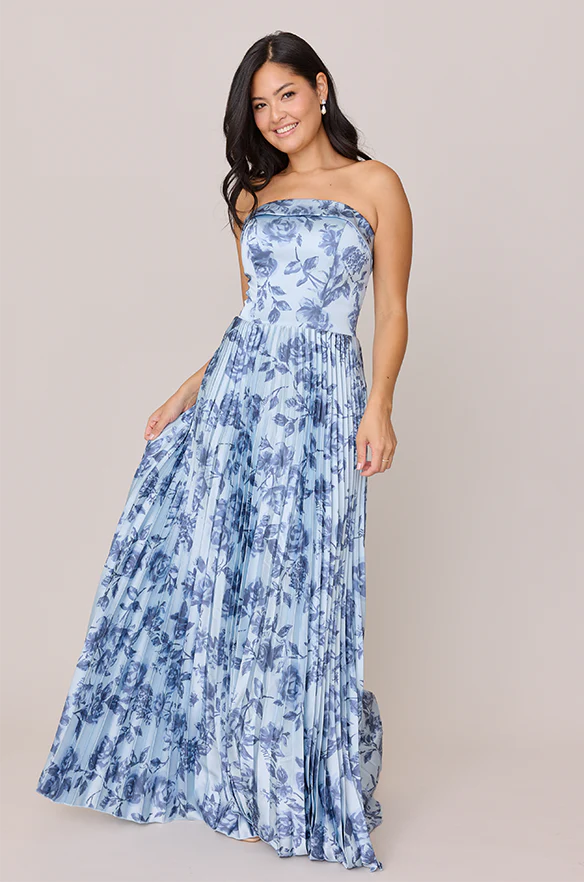 Saylor Satin Pleated Floral Print Dress | Made To Order - Image 42