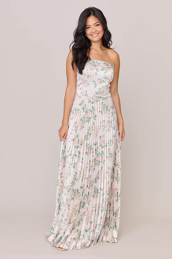 Saylor Satin Pleated Floral Print Dress | Made To Order - Image 44