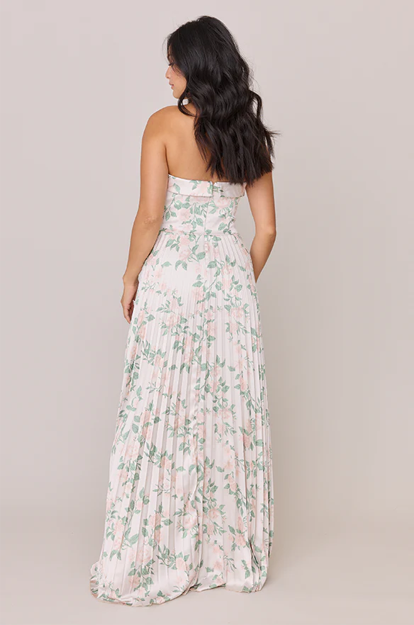 Saylor Satin Pleated Floral Print Dress | Made To Order - Image 45