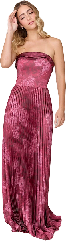 Saylor Satin Pleated Floral Print Dress | Made To Order - Image 46