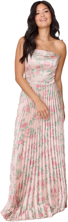 Saylor Satin Pleated Floral Print Dress | Made To Order - Image 48