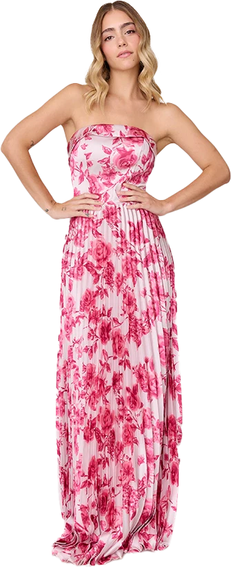 Saylor Satin Pleated Floral Print Dress | Made To Order - Image 52