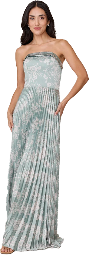 Saylor Satin Pleated Floral Print Dress | Made To Order - Image 60