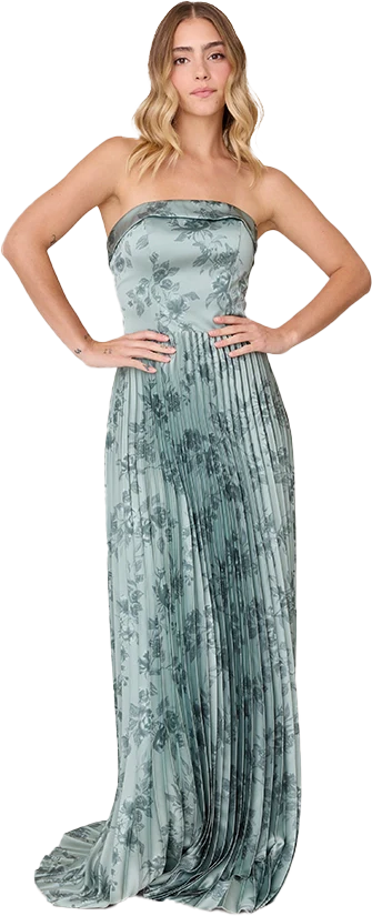 Saylor Satin Pleated Floral Print Dress | Made To Order - Image 61