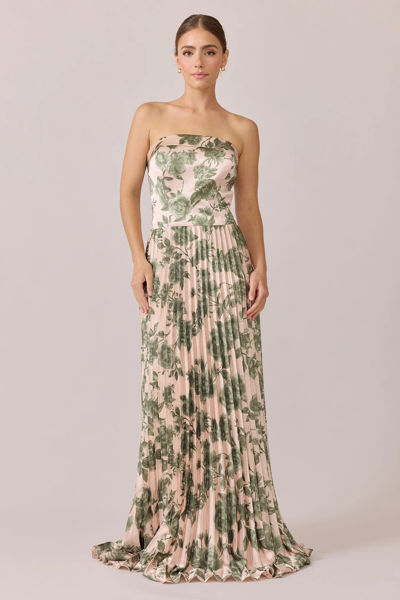 Saylor Satin Pleated Floral Print Dress | Made To Order - Image 67