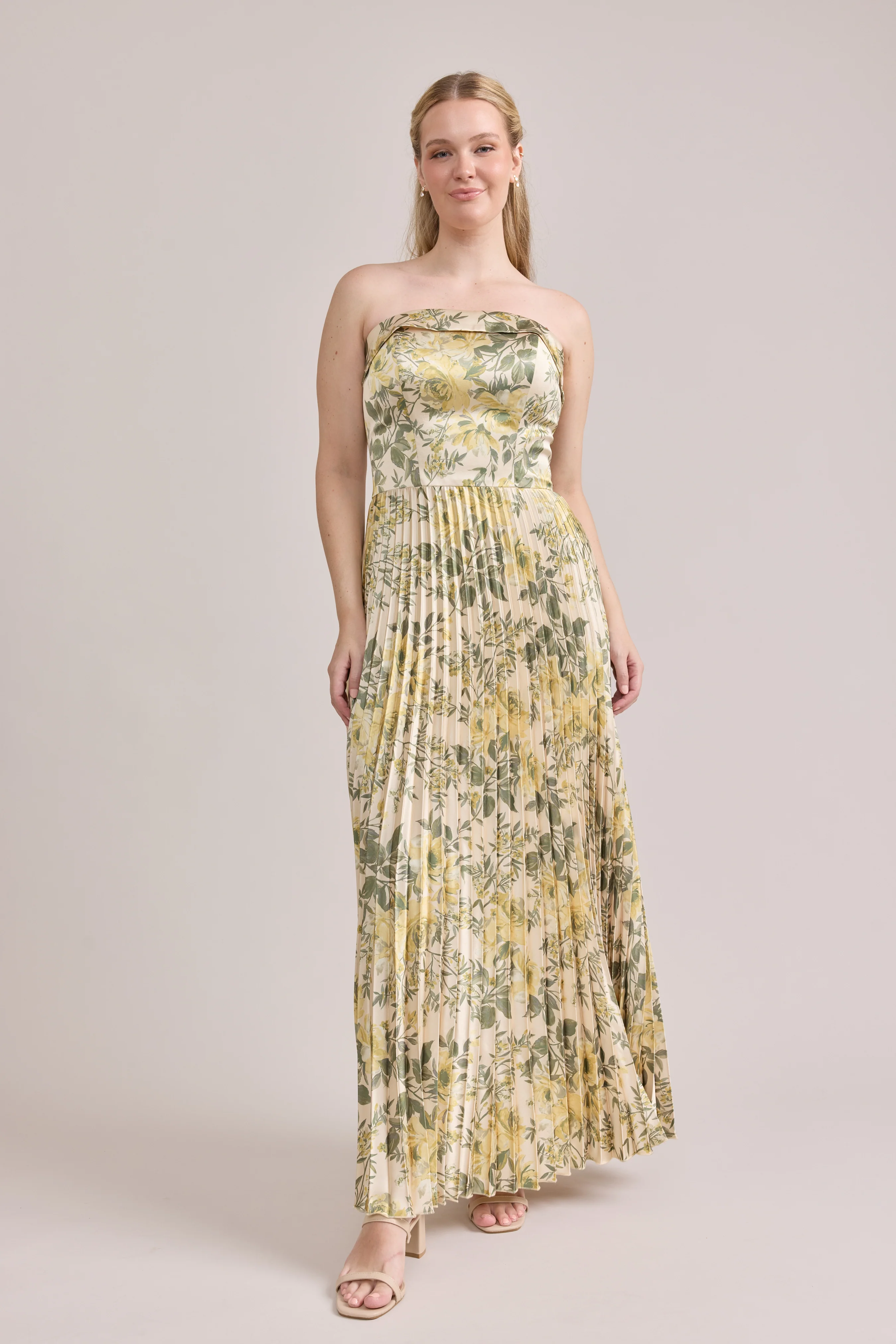 Saylor Satin Pleated Floral Print Dress | Made To Order - Image 69