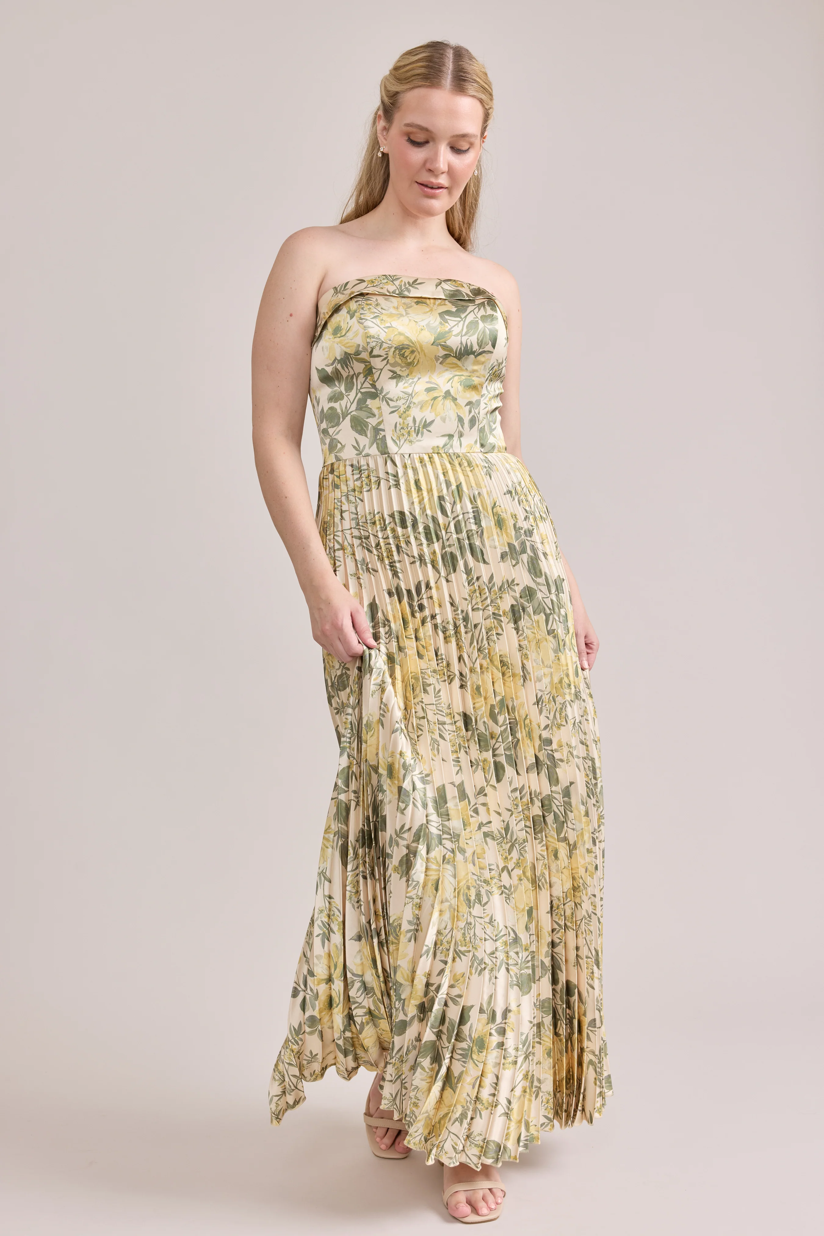 Saylor Satin Pleated Floral Print Dress | Made To Order - Image 70