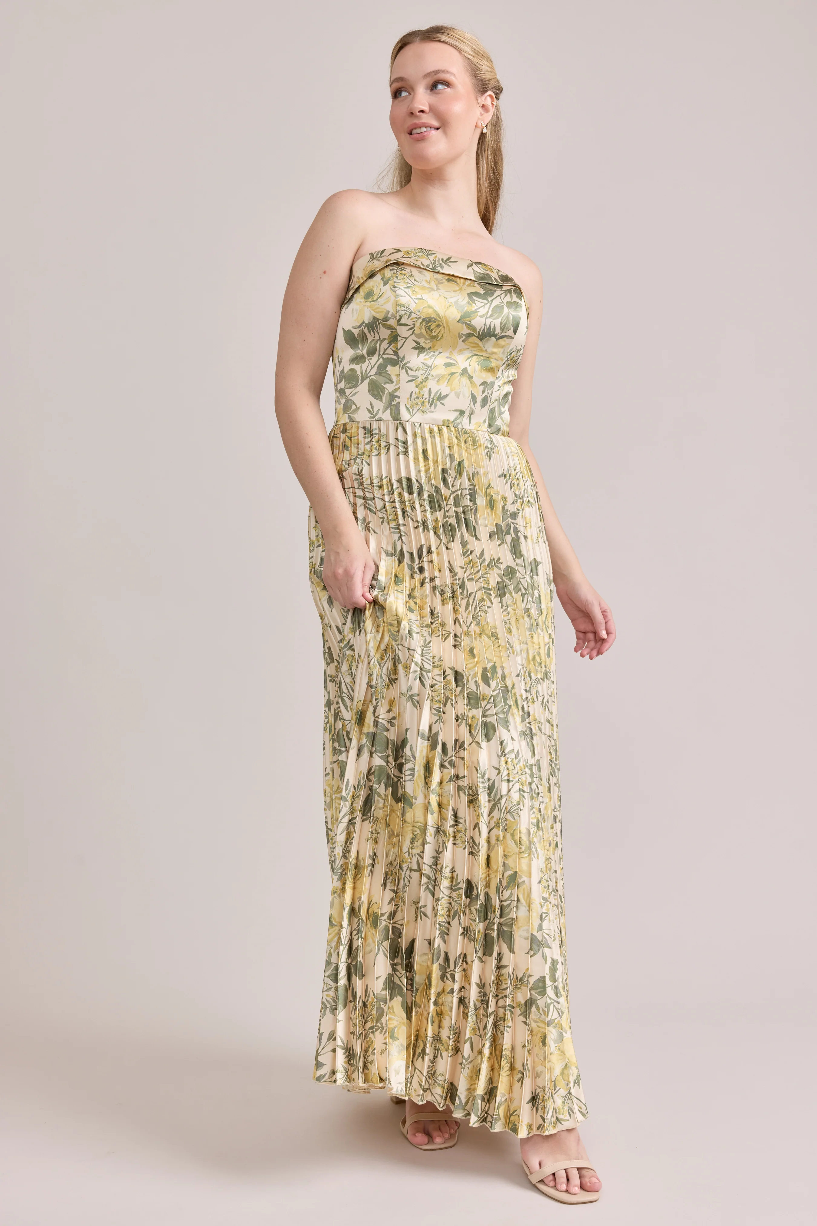 Saylor Satin Pleated Floral Print Dress | Made To Order - Image 72
