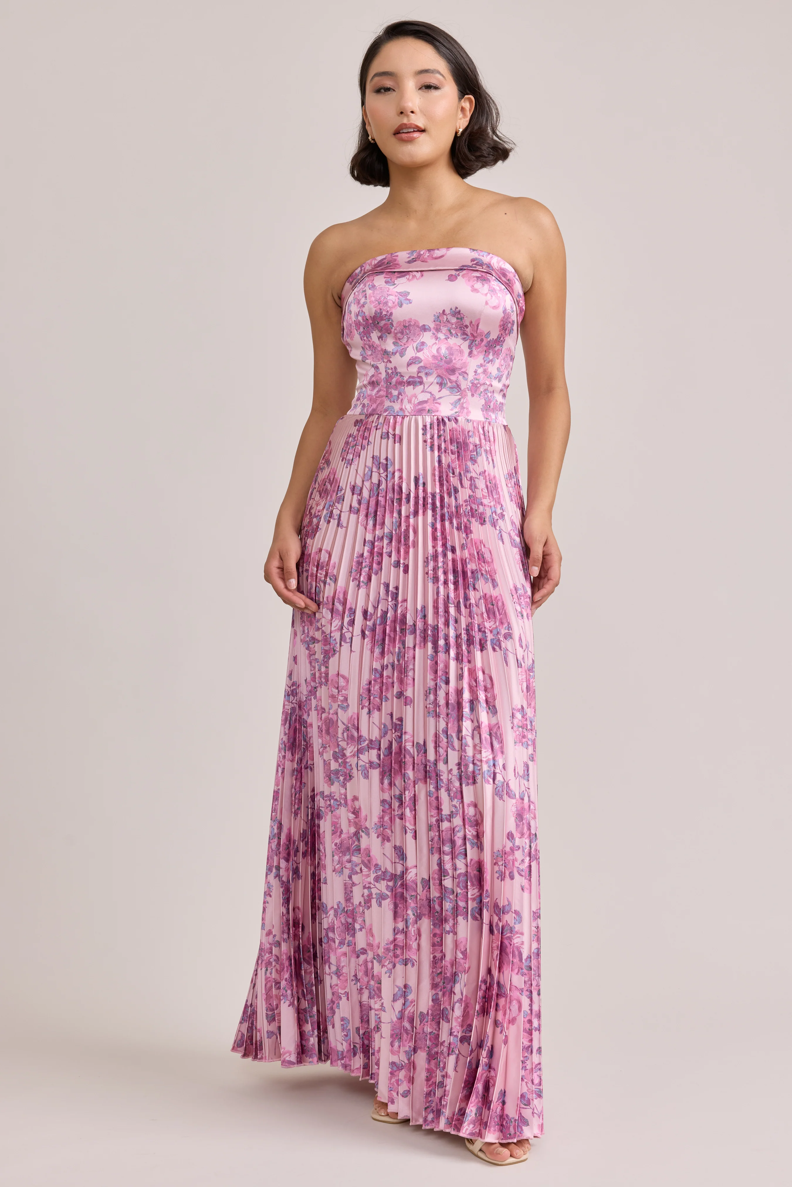 Saylor Satin Pleated Floral Print Dress | Made To Order - Image 73