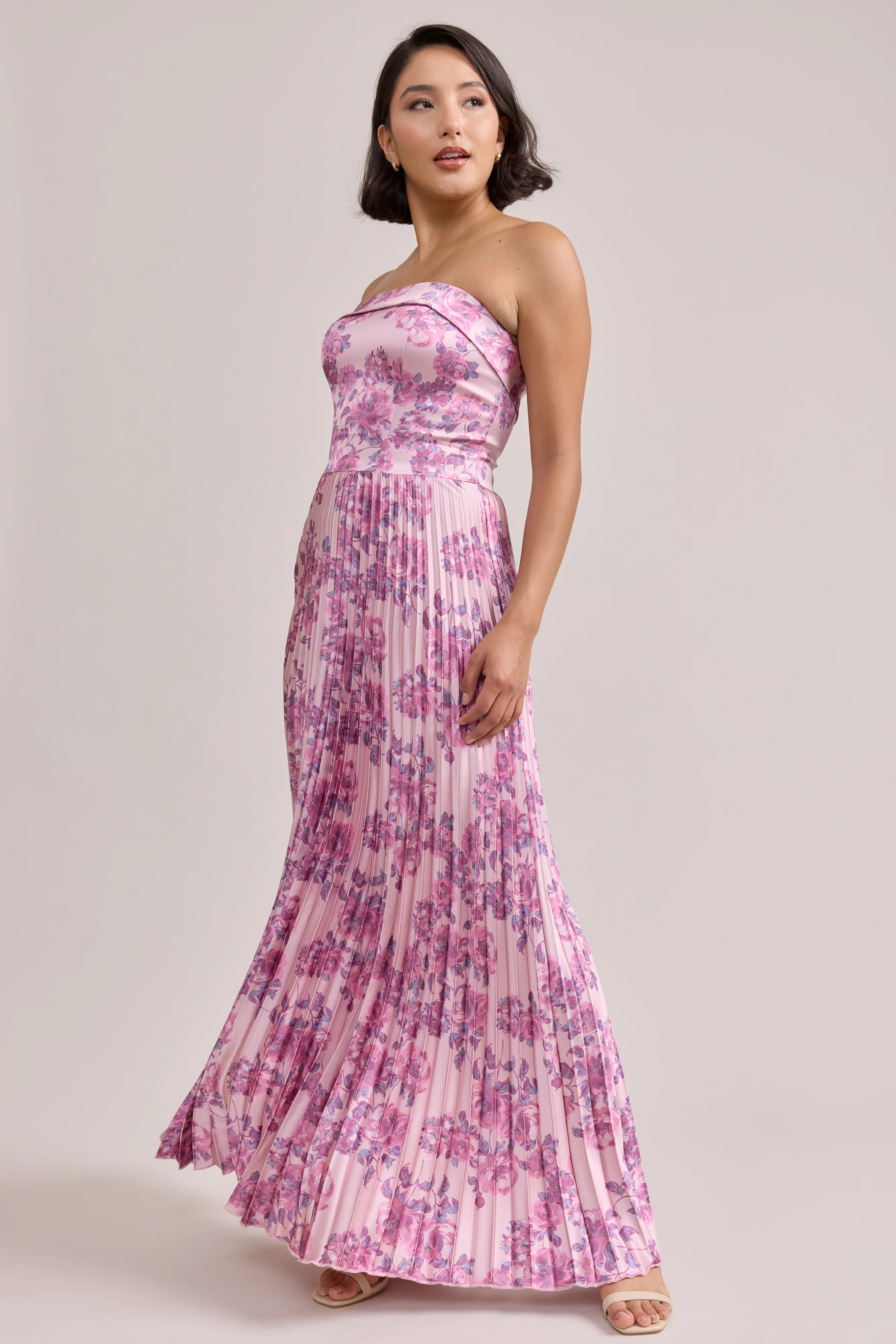 Saylor Satin Pleated Floral Print Dress | Made To Order - Image 74