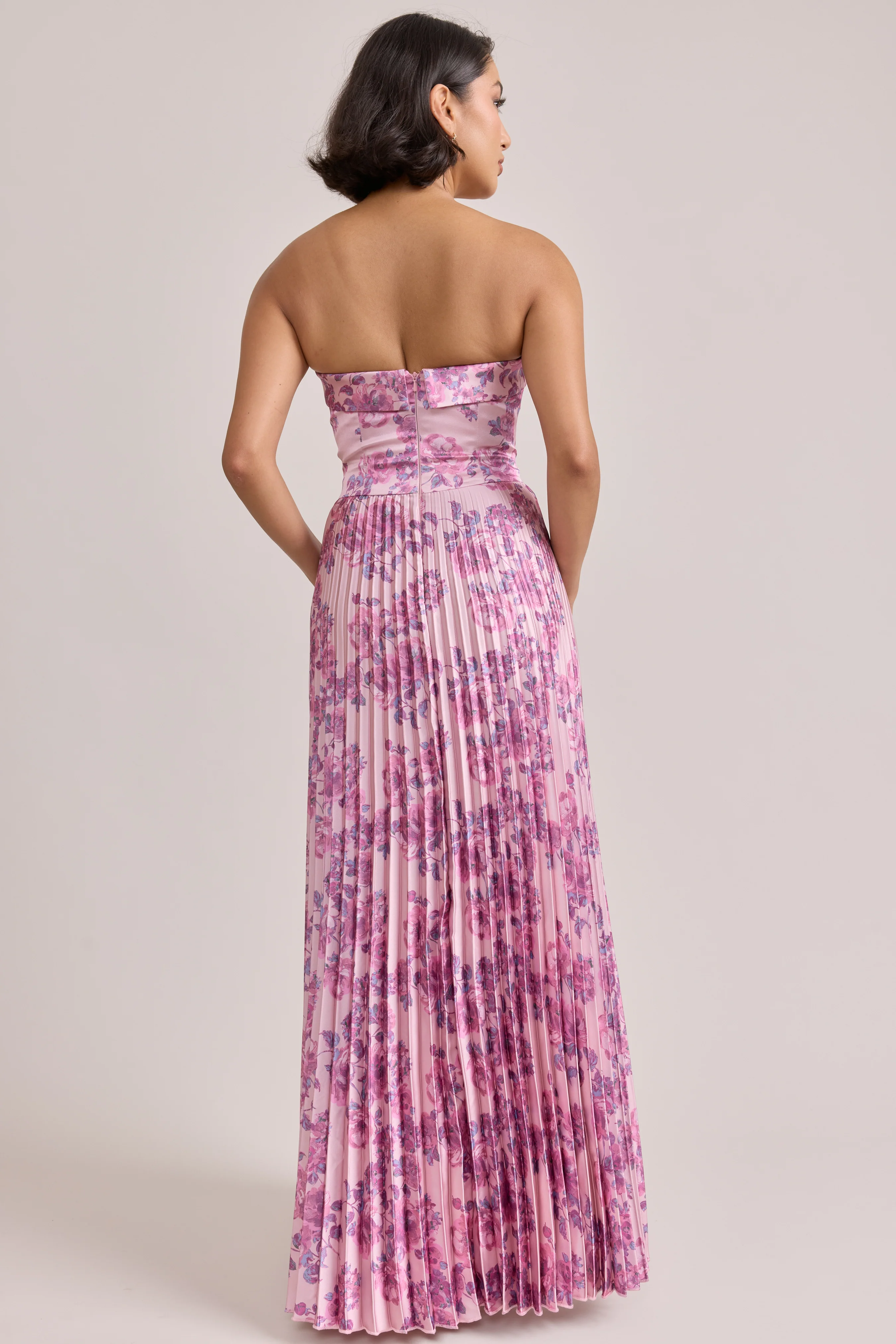 Saylor Satin Pleated Floral Print Dress | Made To Order - Image 75