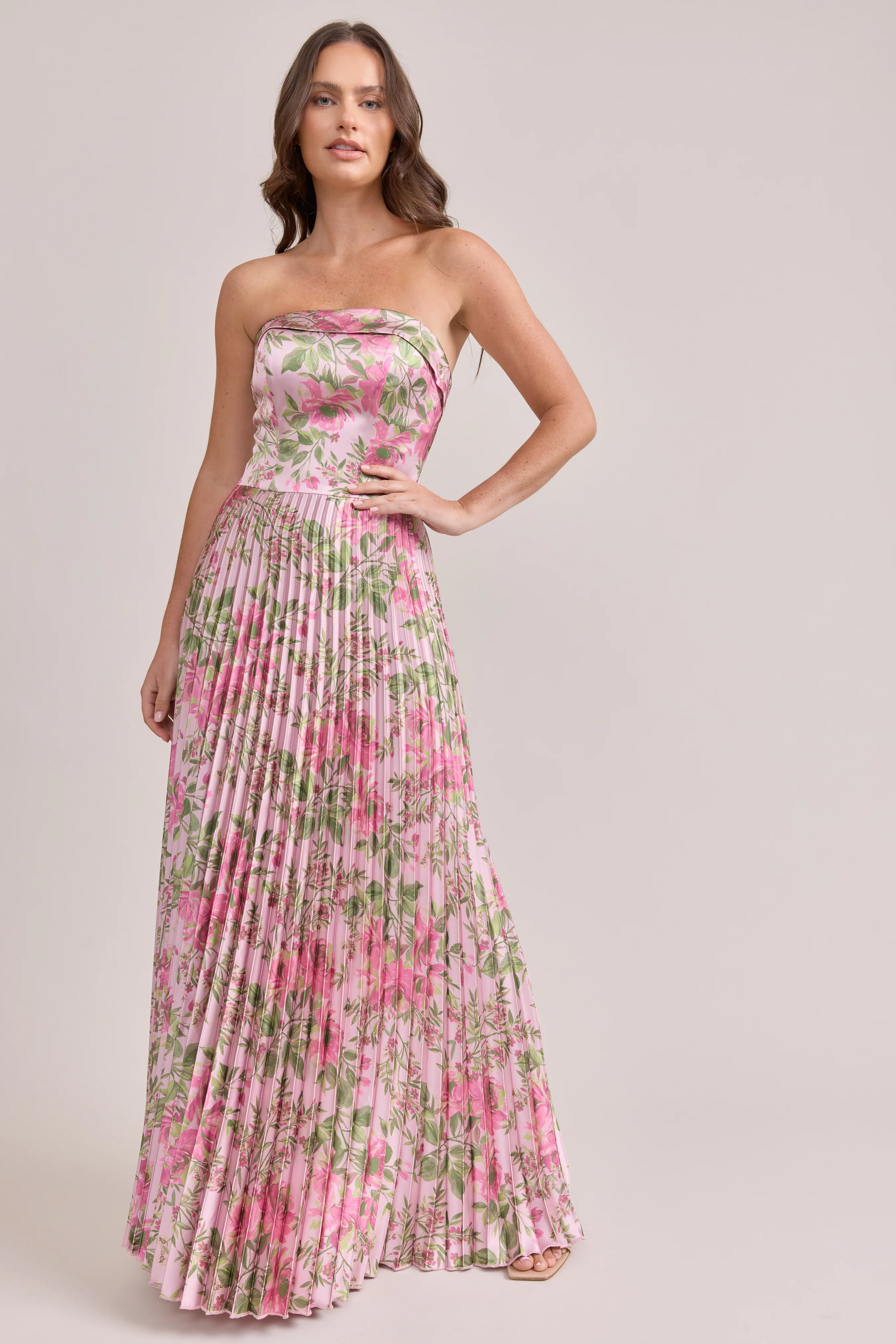 Saylor Satin Pleated Floral Print Dress | Made To Order - Image 77