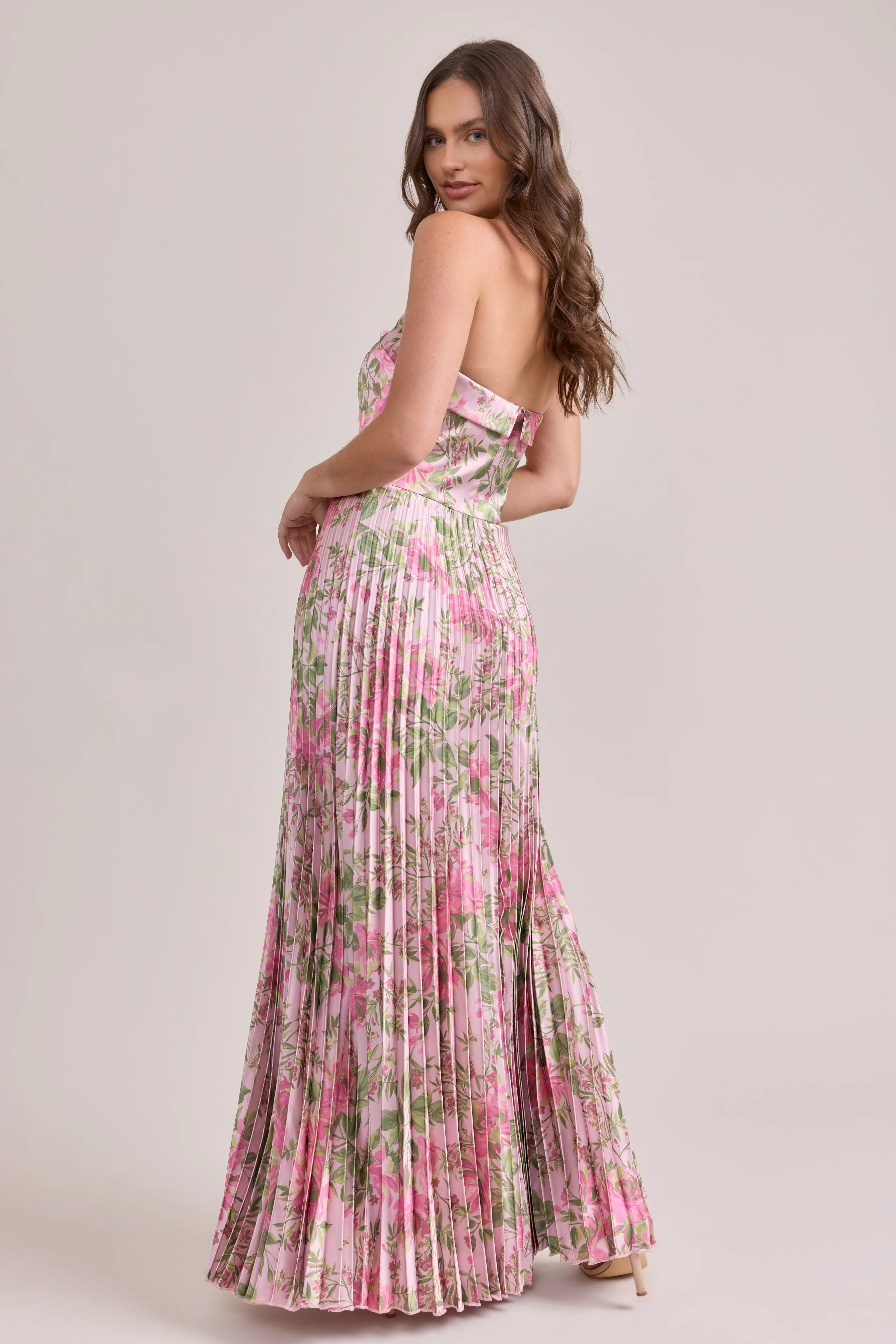 Saylor Satin Pleated Floral Print Dress | Made To Order - Image 78