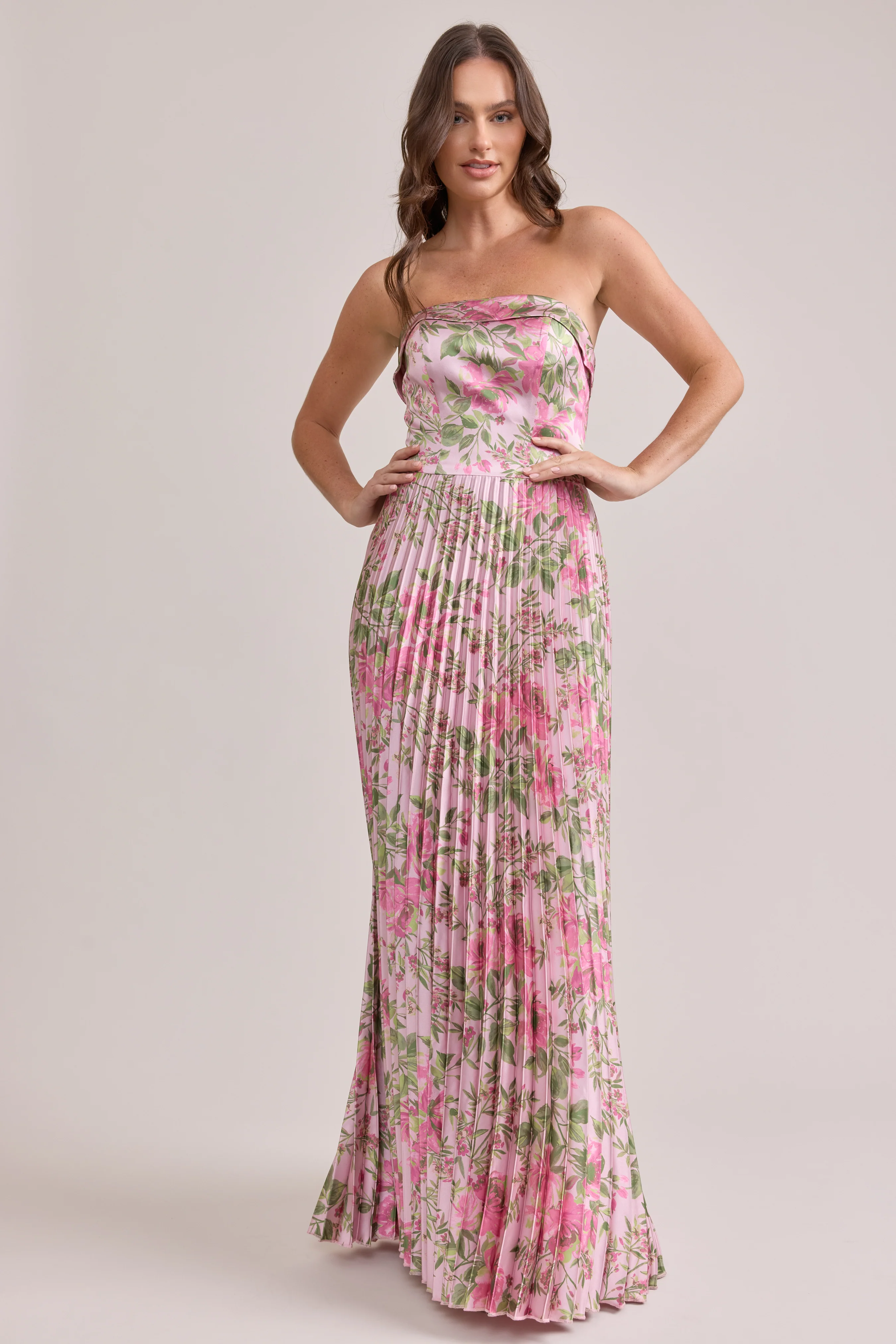 Saylor Satin Pleated Floral Print Dress | Made To Order - Image 79
