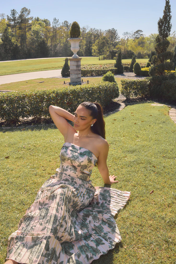 Saylor Satin Pleated Floral Print Dress | Made To Order - Image 8
