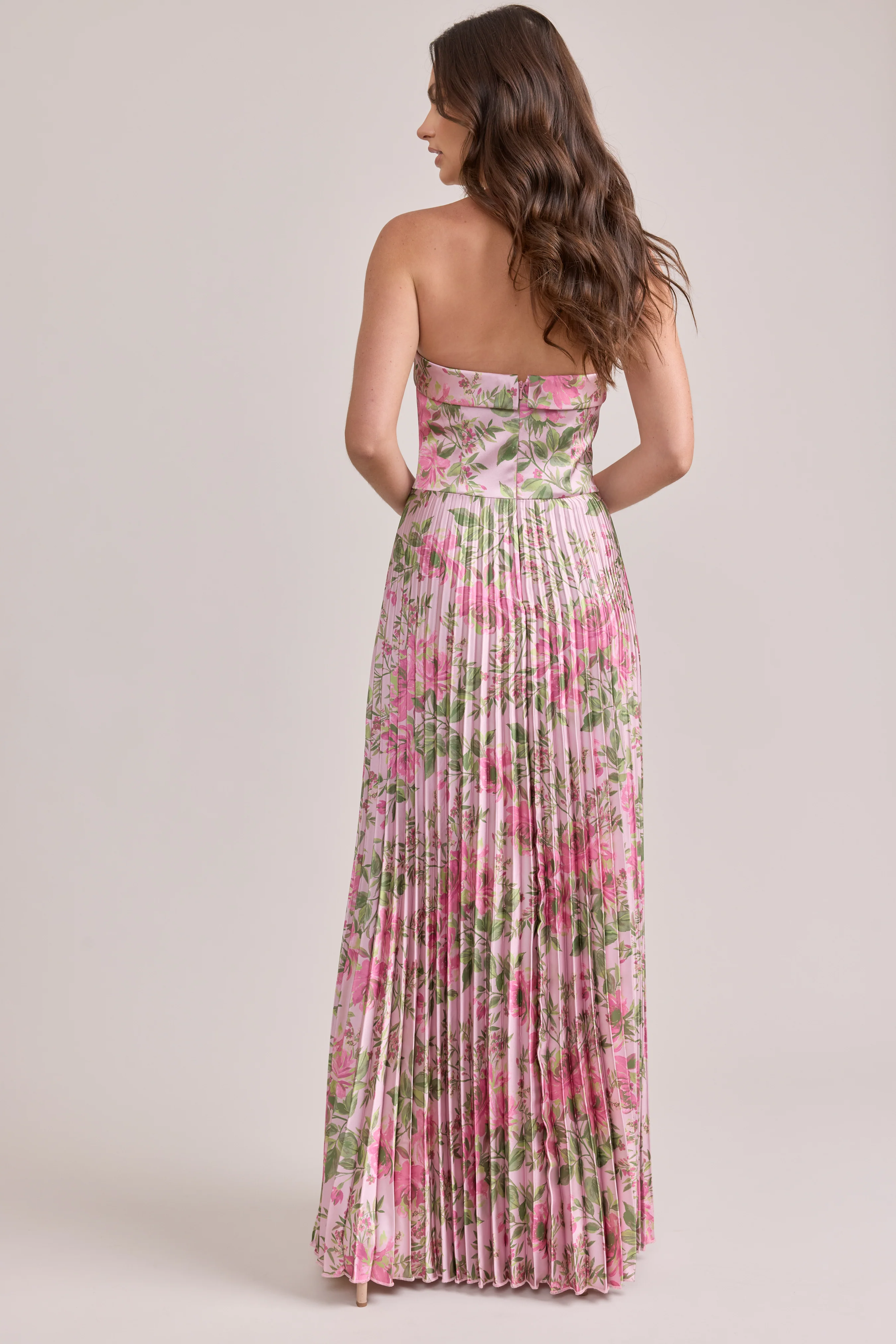 Saylor Satin Pleated Floral Print Dress | Made To Order - Image 80