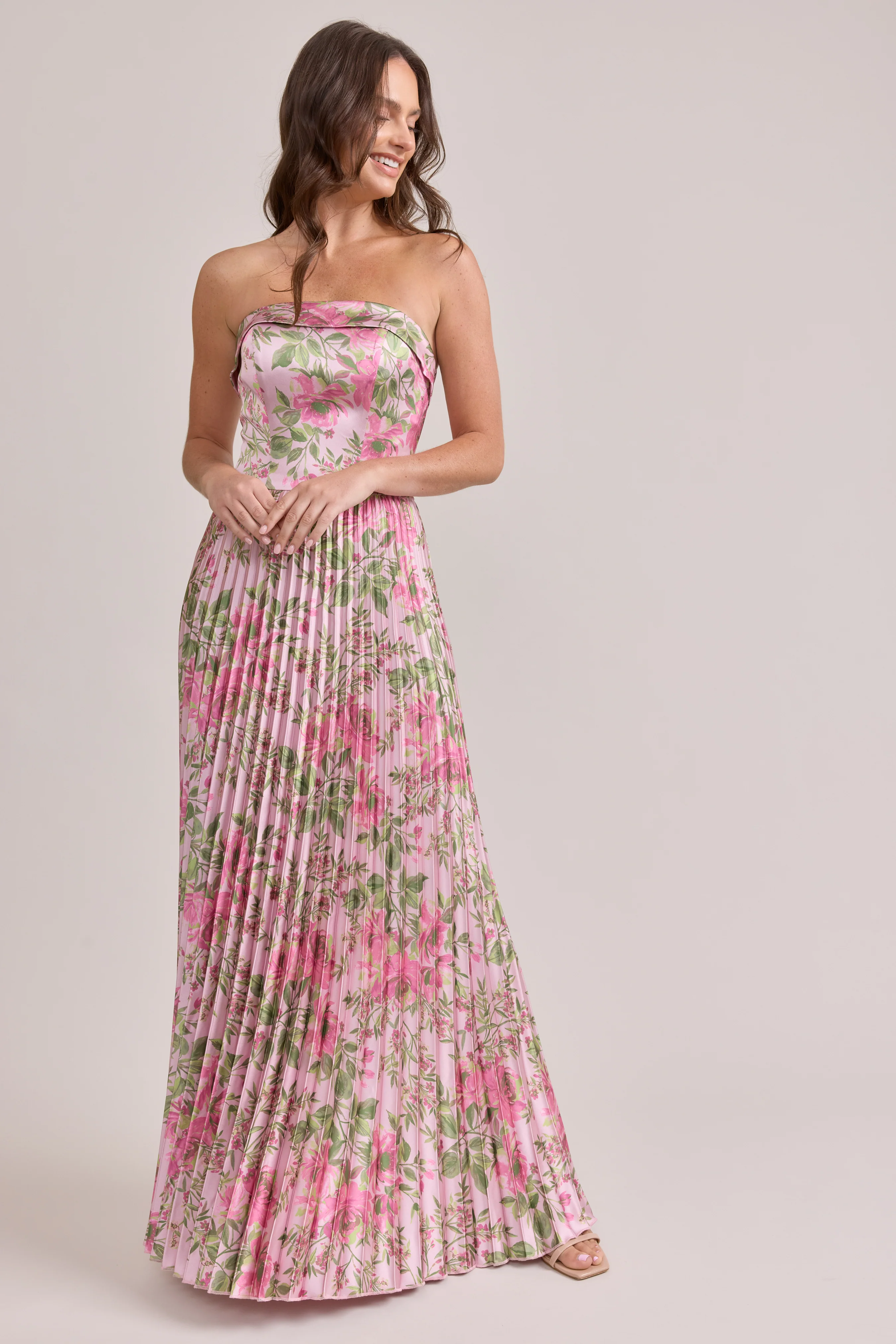 Saylor Satin Pleated Floral Print Dress | Made To Order - Image 81