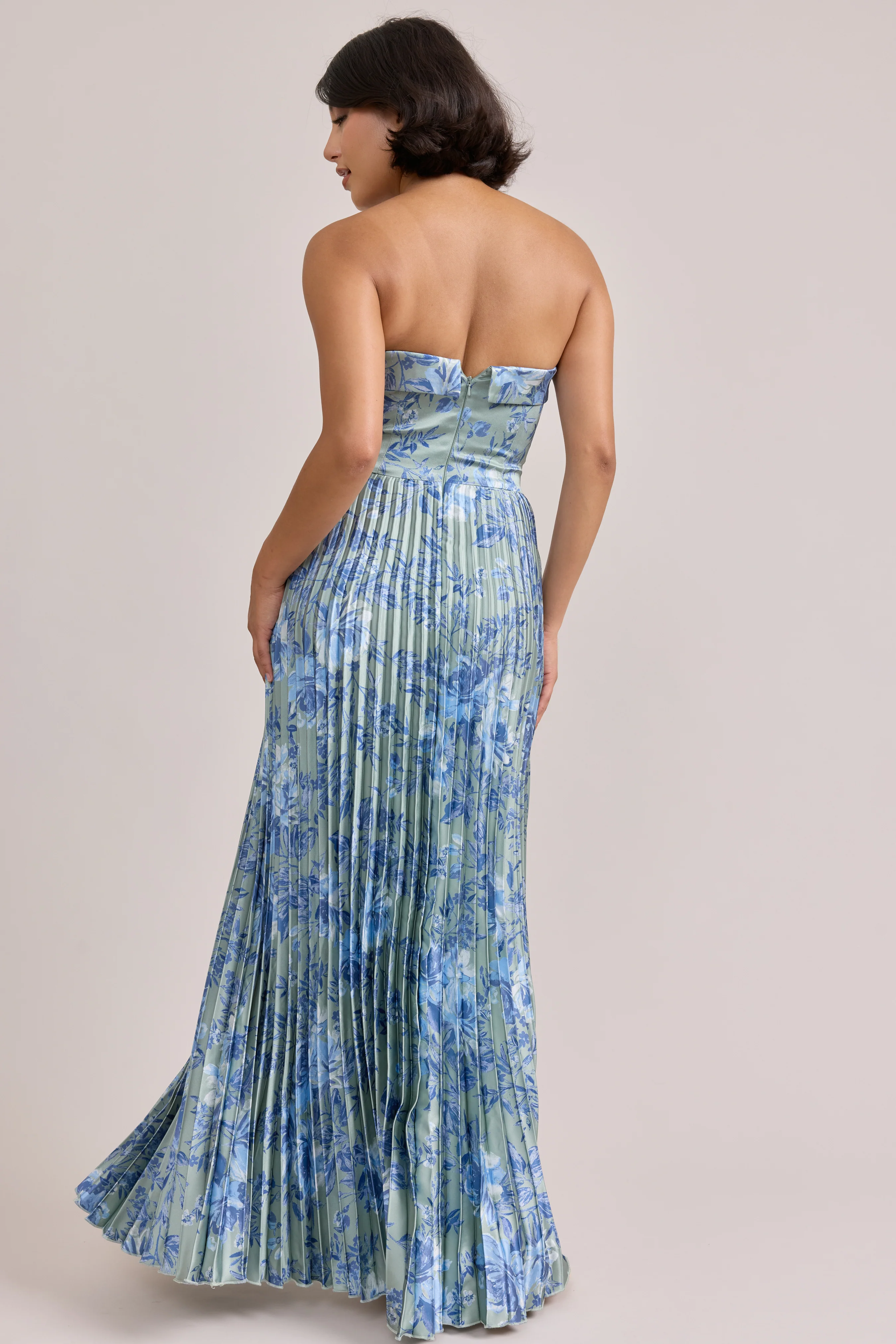 Saylor Satin Pleated Floral Print Dress | Made To Order - Image 85