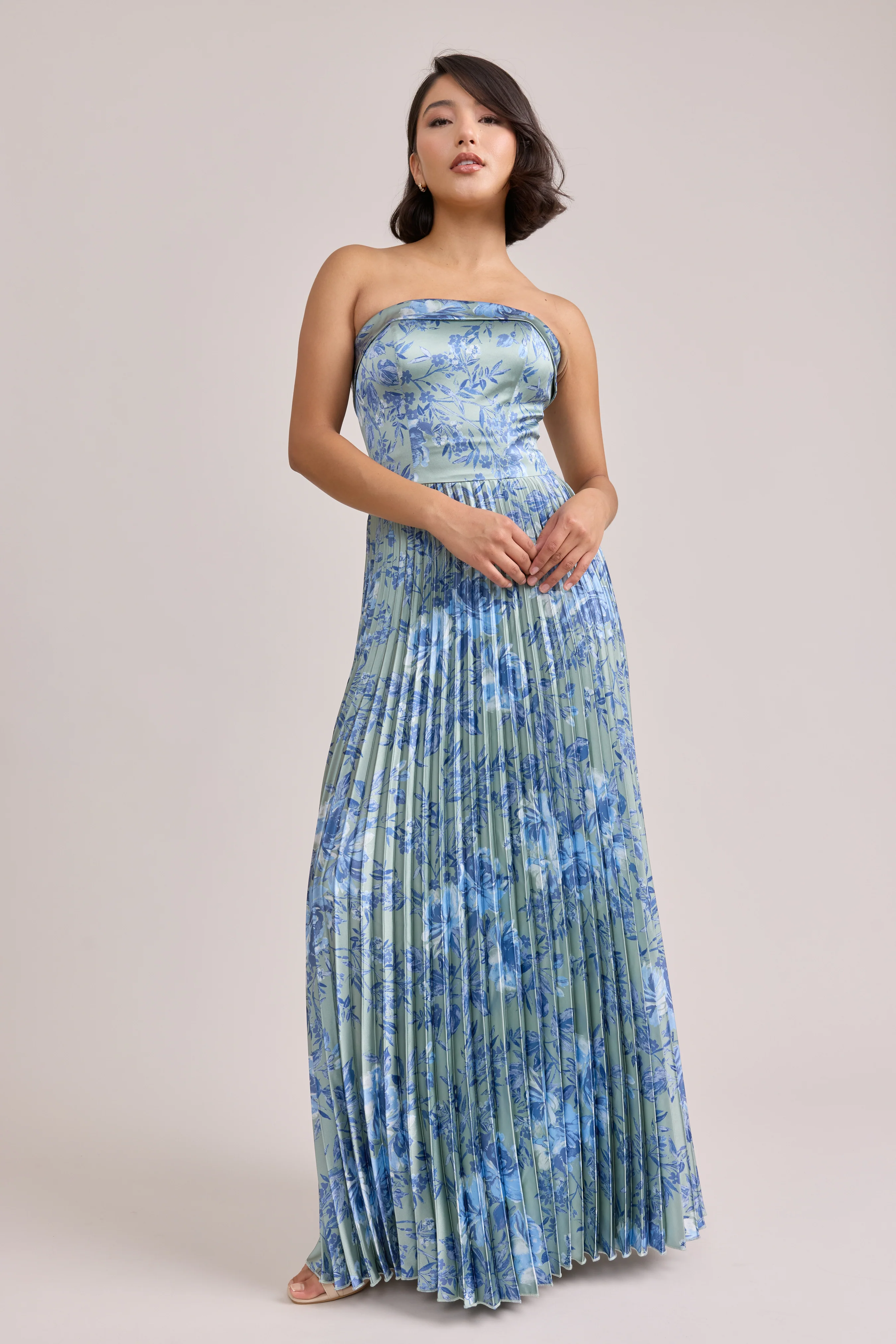 Saylor Satin Pleated Floral Print Dress | Made To Order - Image 86