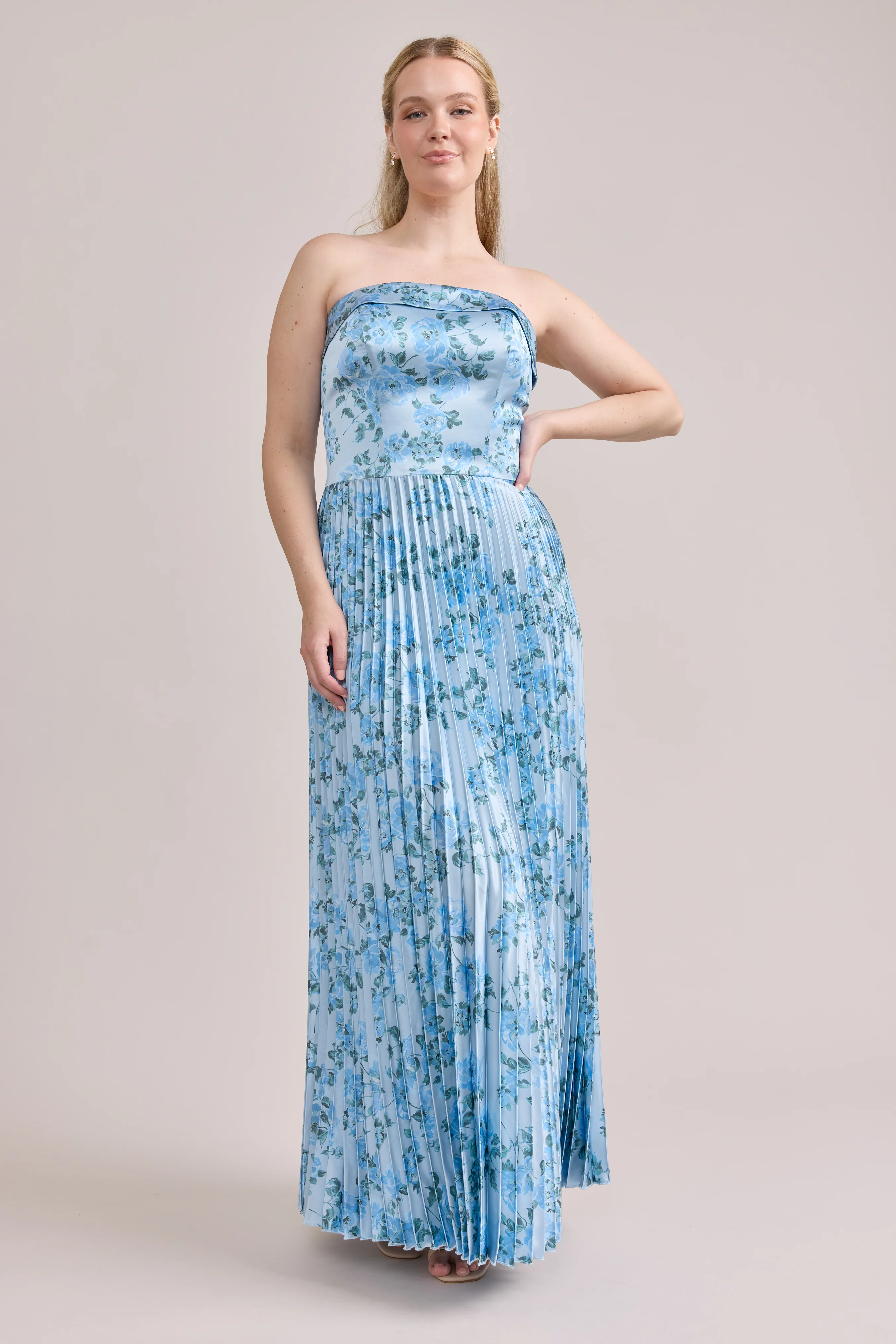 Saylor Satin Pleated Floral Print Dress | Made To Order - Image 88