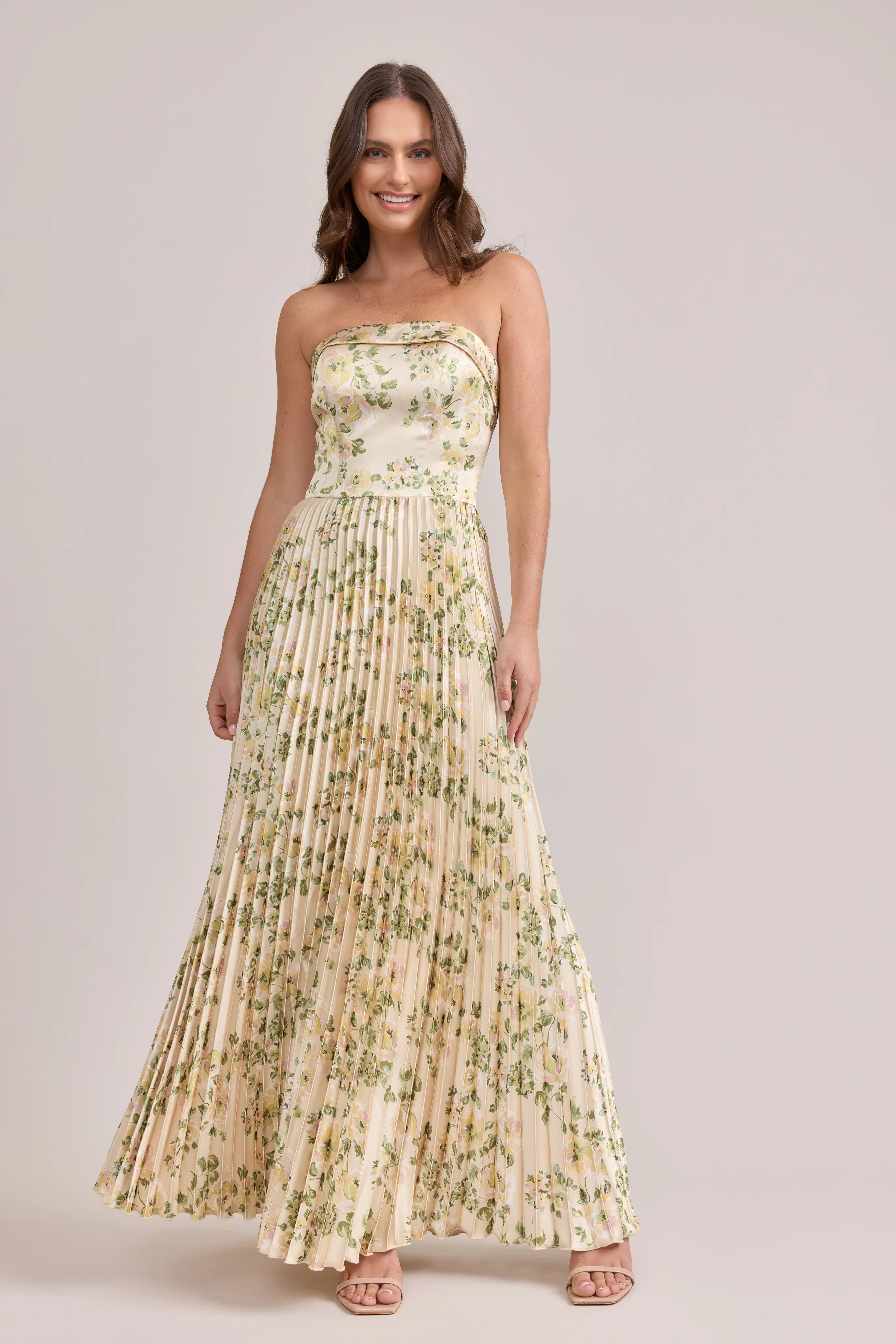 Saylor Satin Pleated Floral Print Dress | Made To Order - Image 89