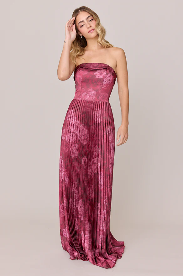 Saylor Satin Pleated Floral Print Dress | Made To Order - Image 9
