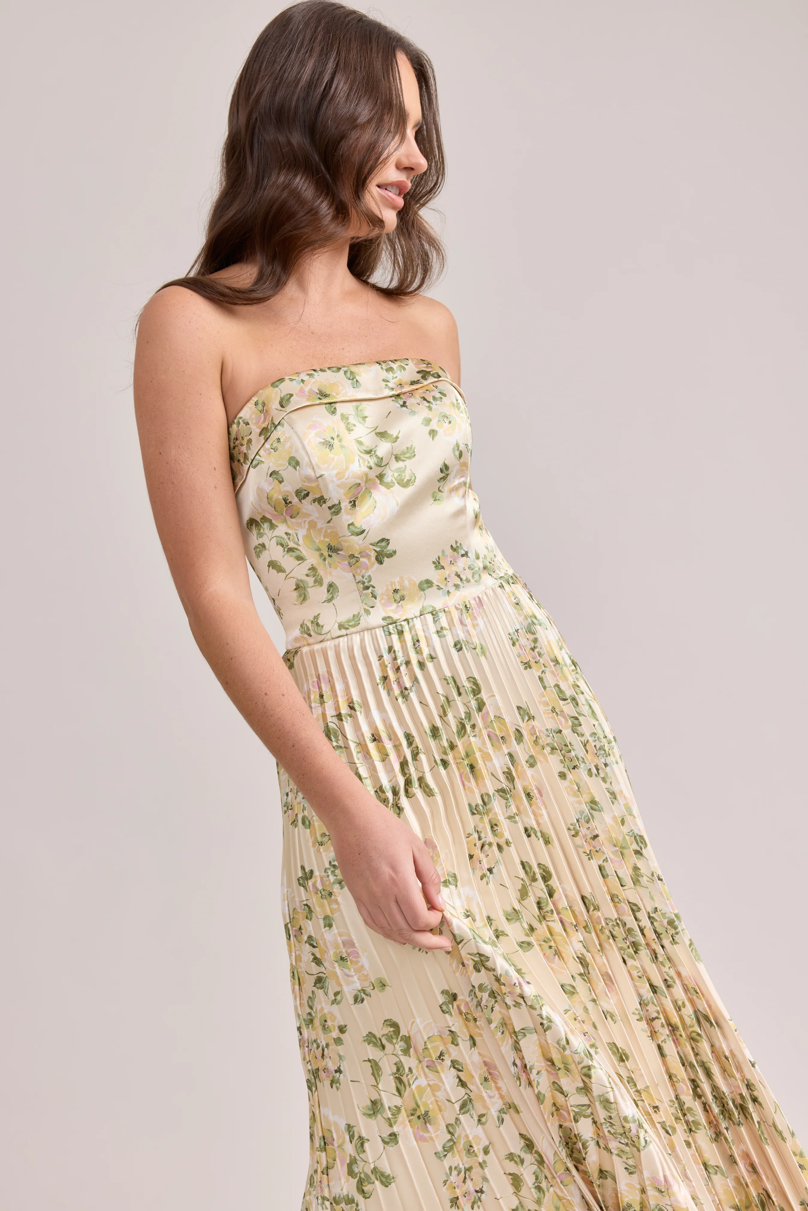 Saylor Satin Pleated Floral Print Dress | Made To Order - Image 90