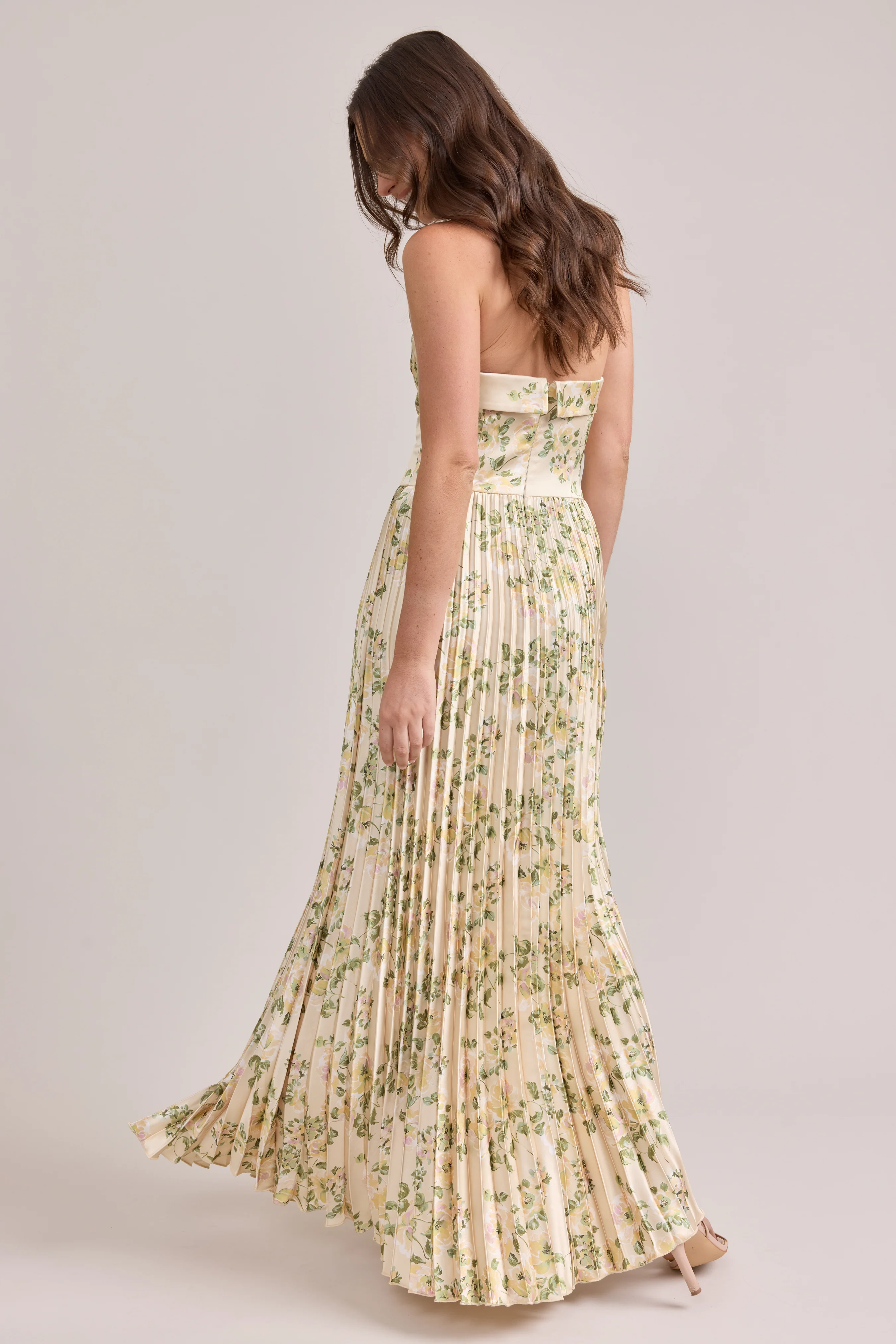 Saylor Satin Pleated Floral Print Dress | Made To Order - Image 91