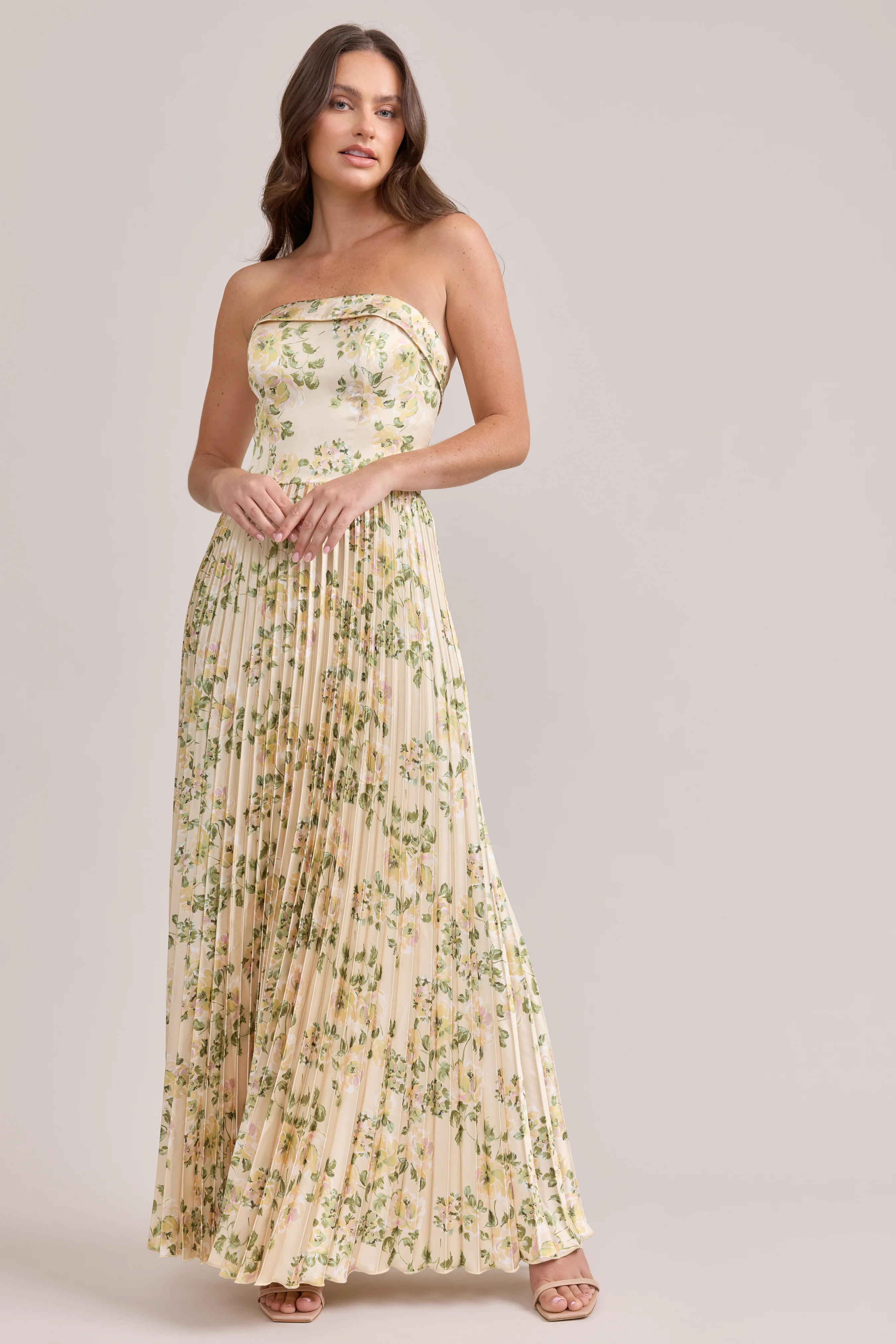 Saylor Satin Pleated Floral Print Dress | Made To Order - Image 92