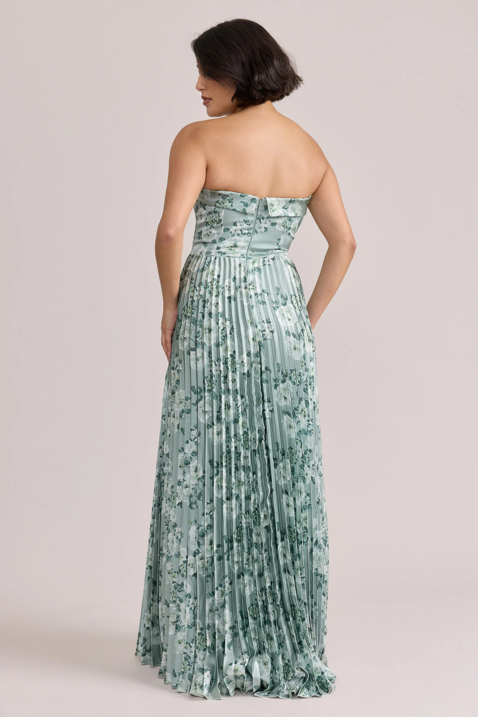 Saylor Satin Pleated Floral Print Dress | Made To Order - Image 96