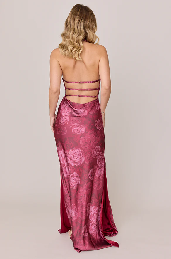 Veronica Satin Floral Print Dress | Made To Order - Image 4