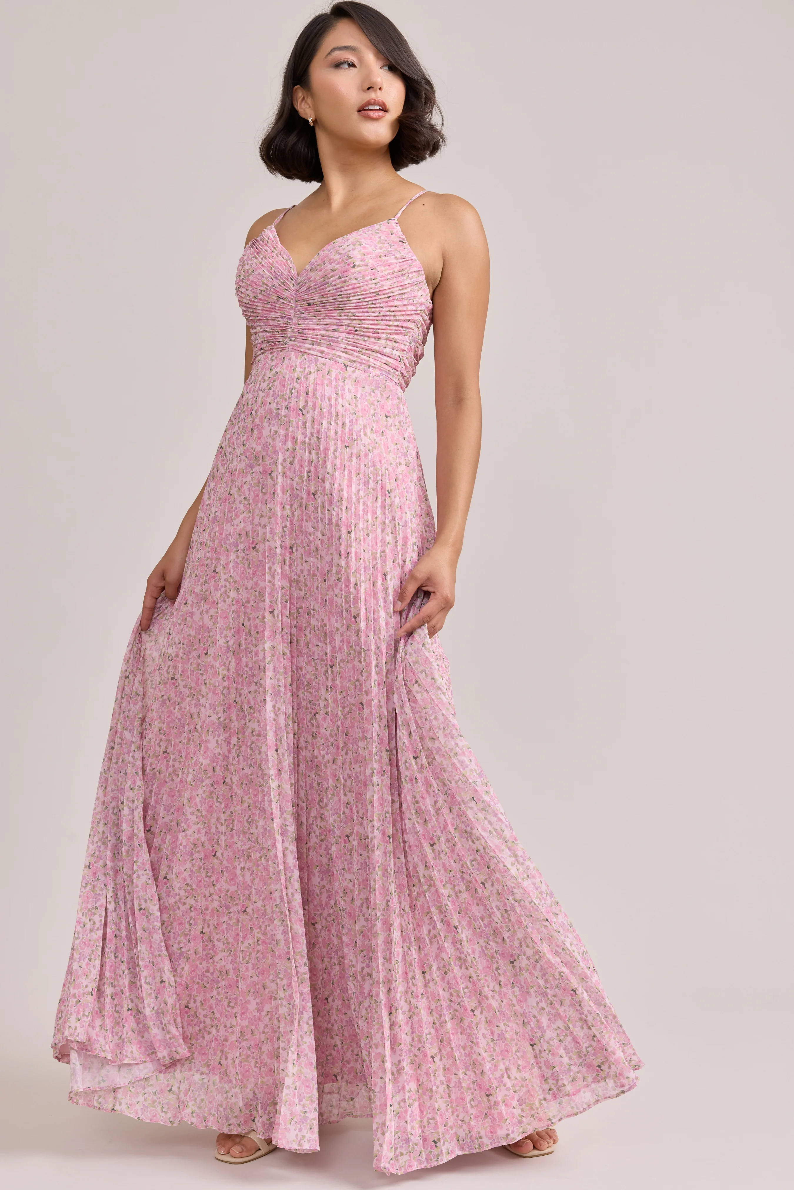 Vivian Chiffon Pleated Floral Print Dress | Made To Order - Image 4