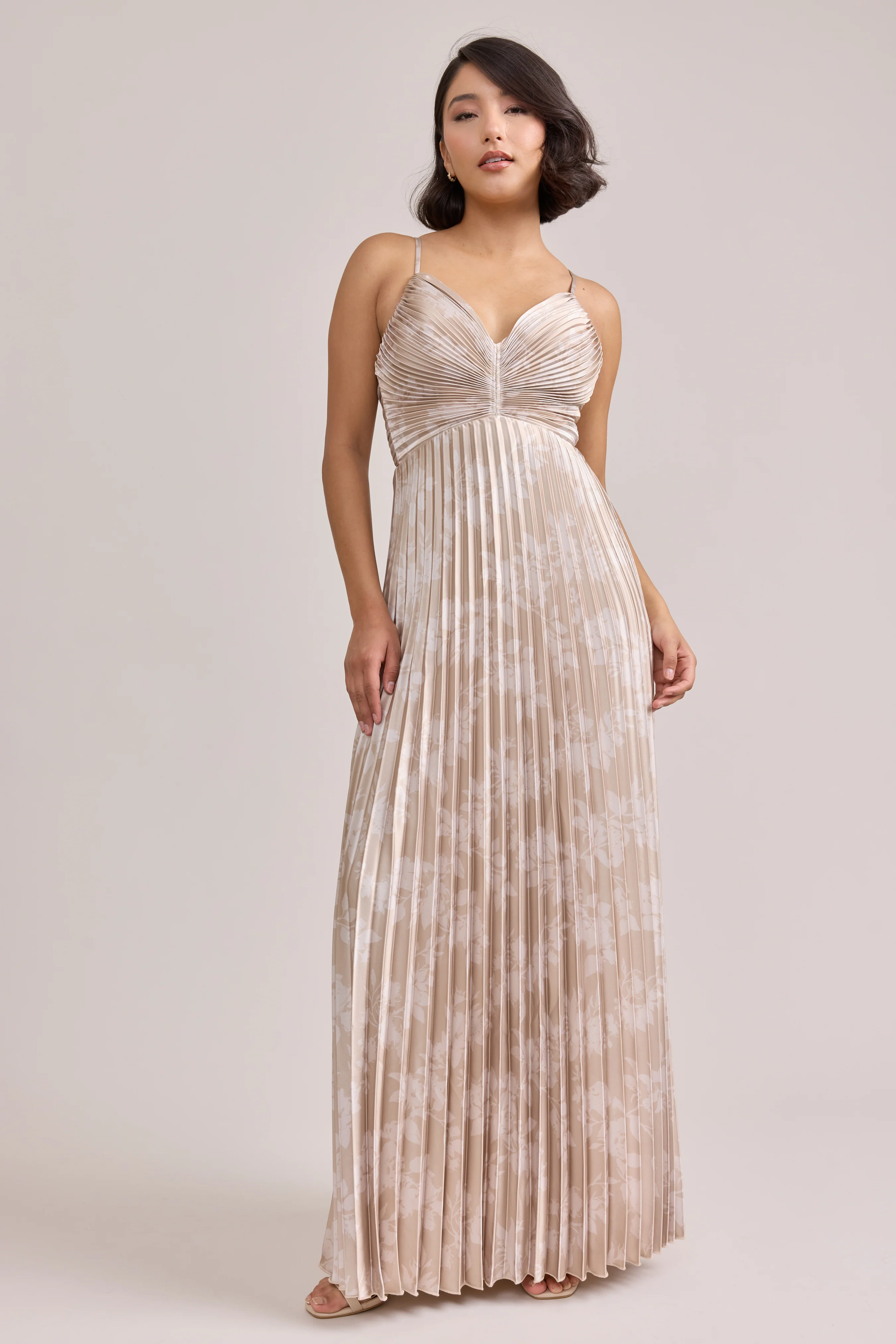 Vivian Satin Pleated Floral Print Dress | Made To Order - Image 11
