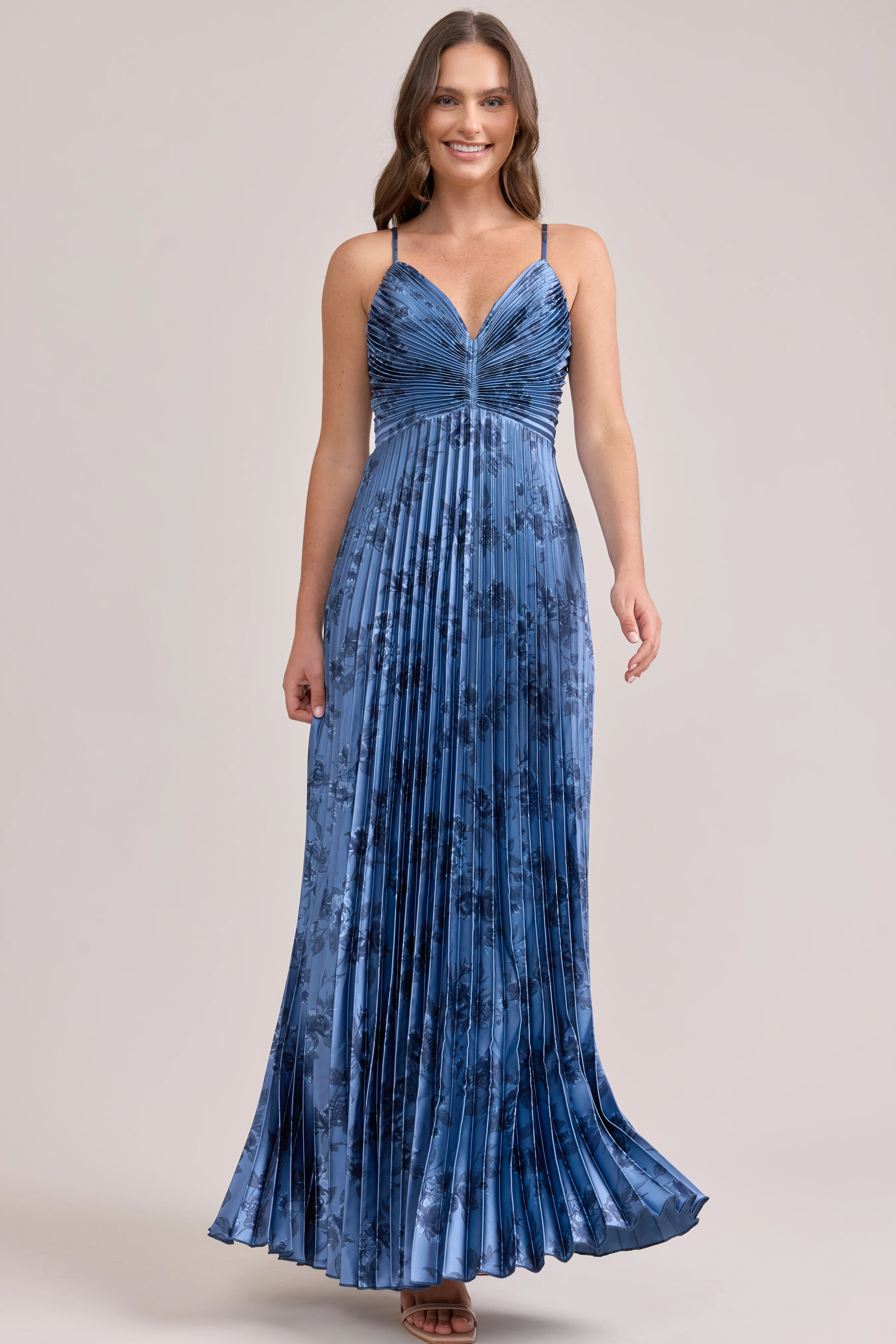 Vivian Satin Pleated Floral Print Dress | Made To Order - Image 12