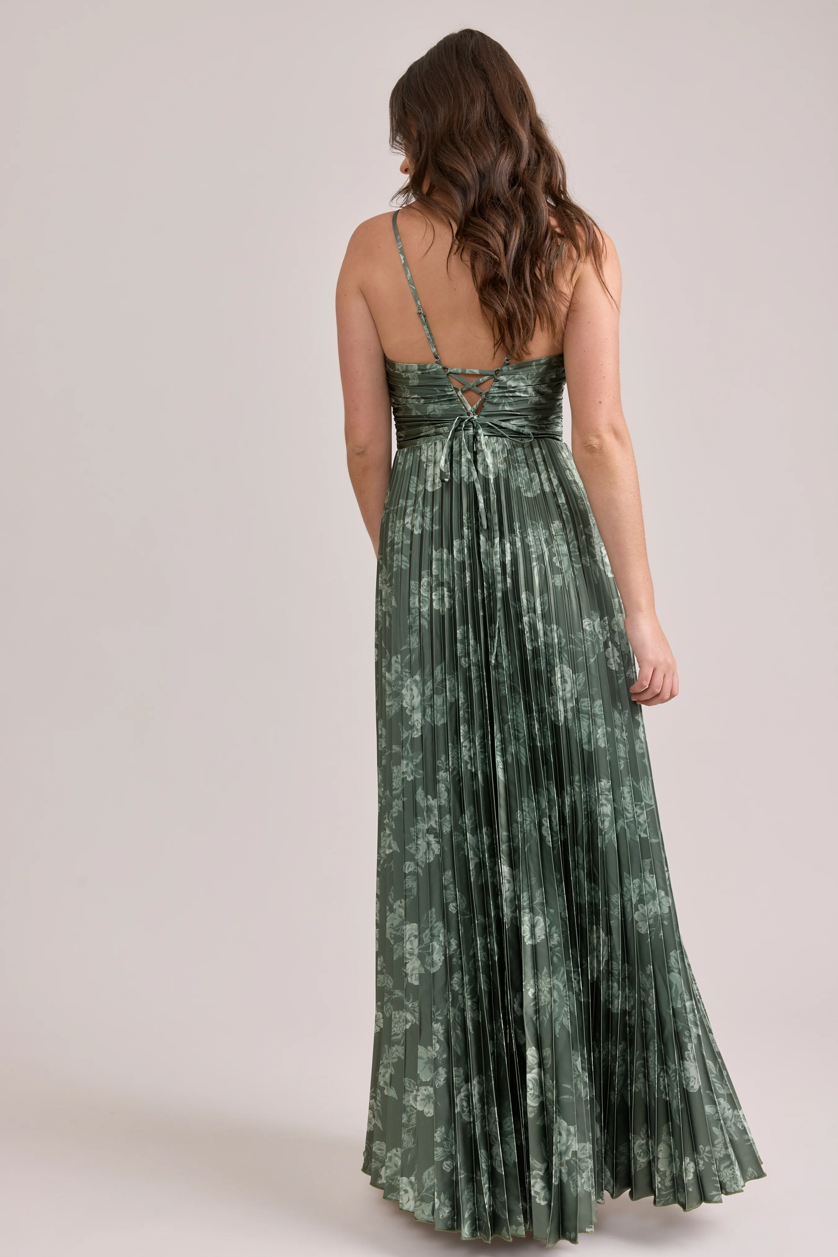 Vivian Satin Pleated Floral Print Dress | Made To Order - Image 23