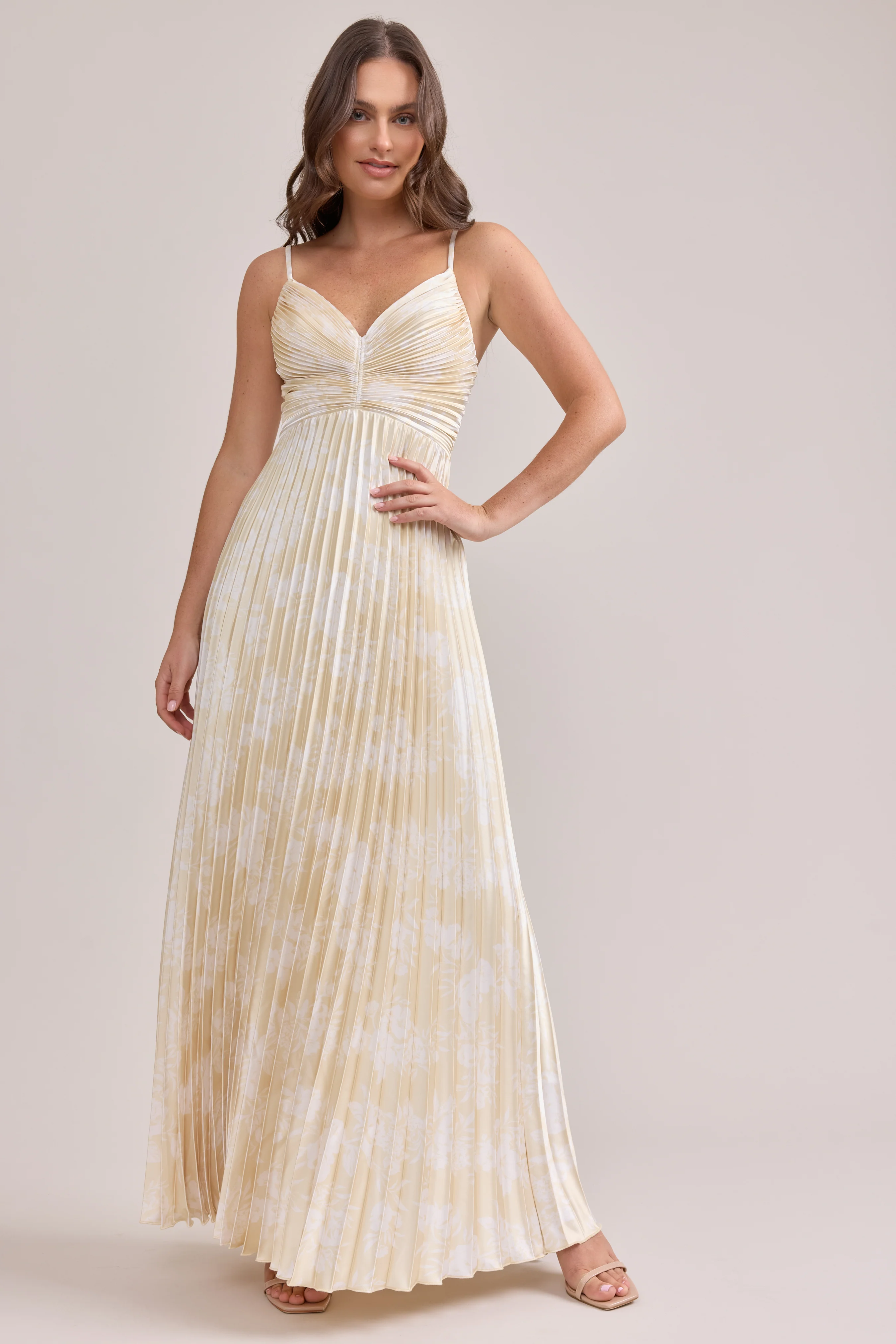 Vivian Satin Pleated Floral Print Dress | Made To Order - Image 25
