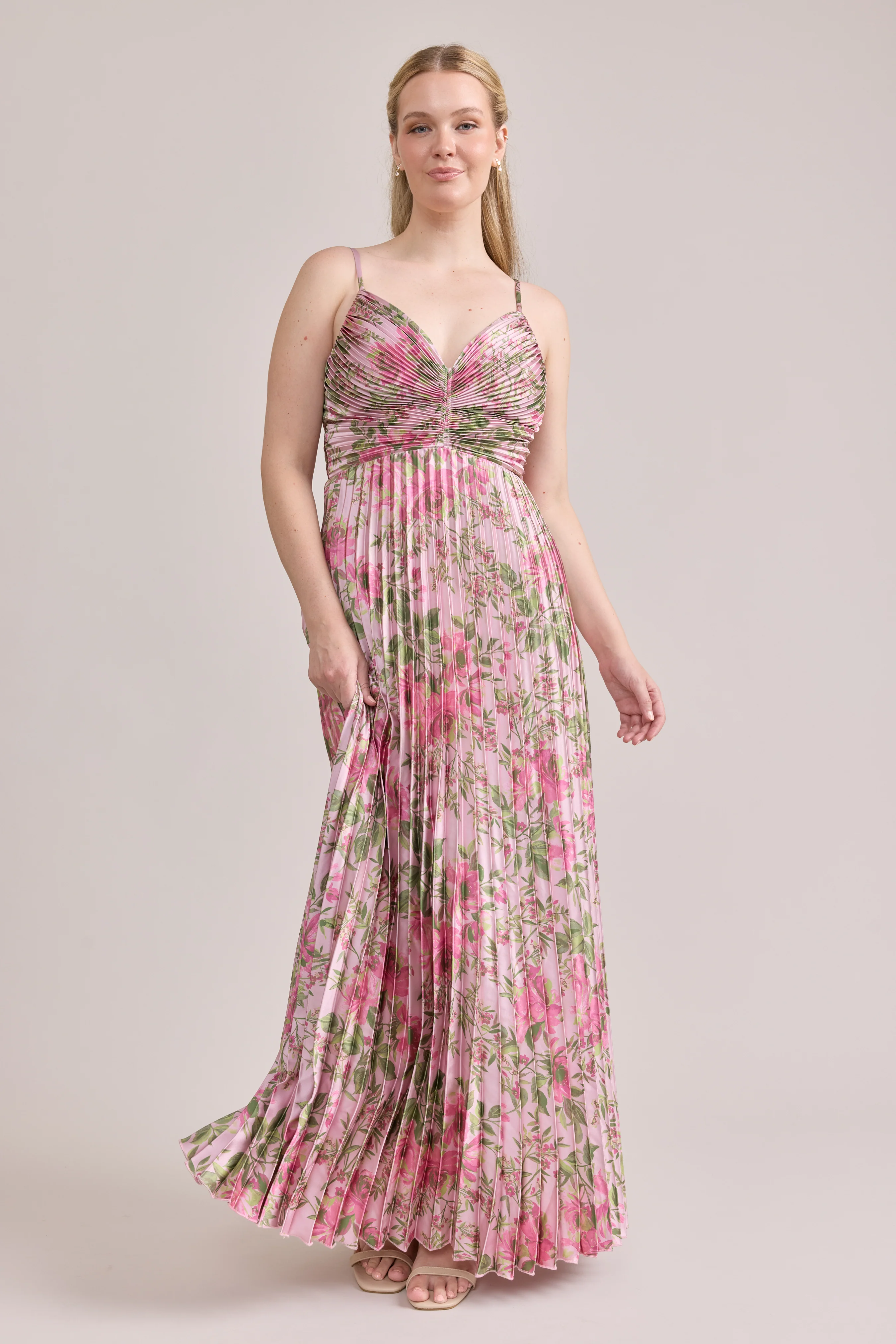 Vivian Satin Pleated Floral Print Dress | Made To Order - Image 32