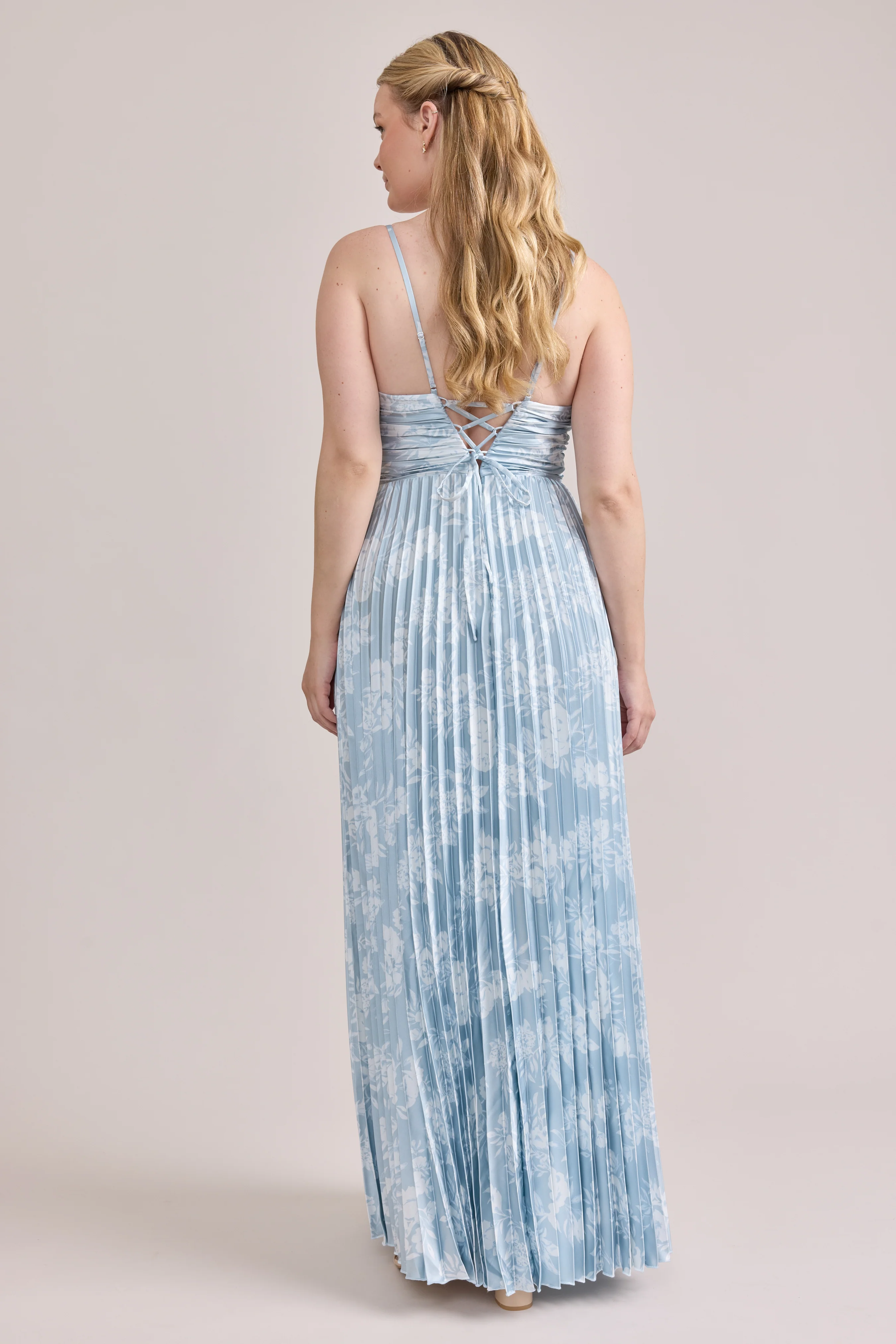 Vivian Satin Pleated Floral Print Dress | Made To Order - Image 52