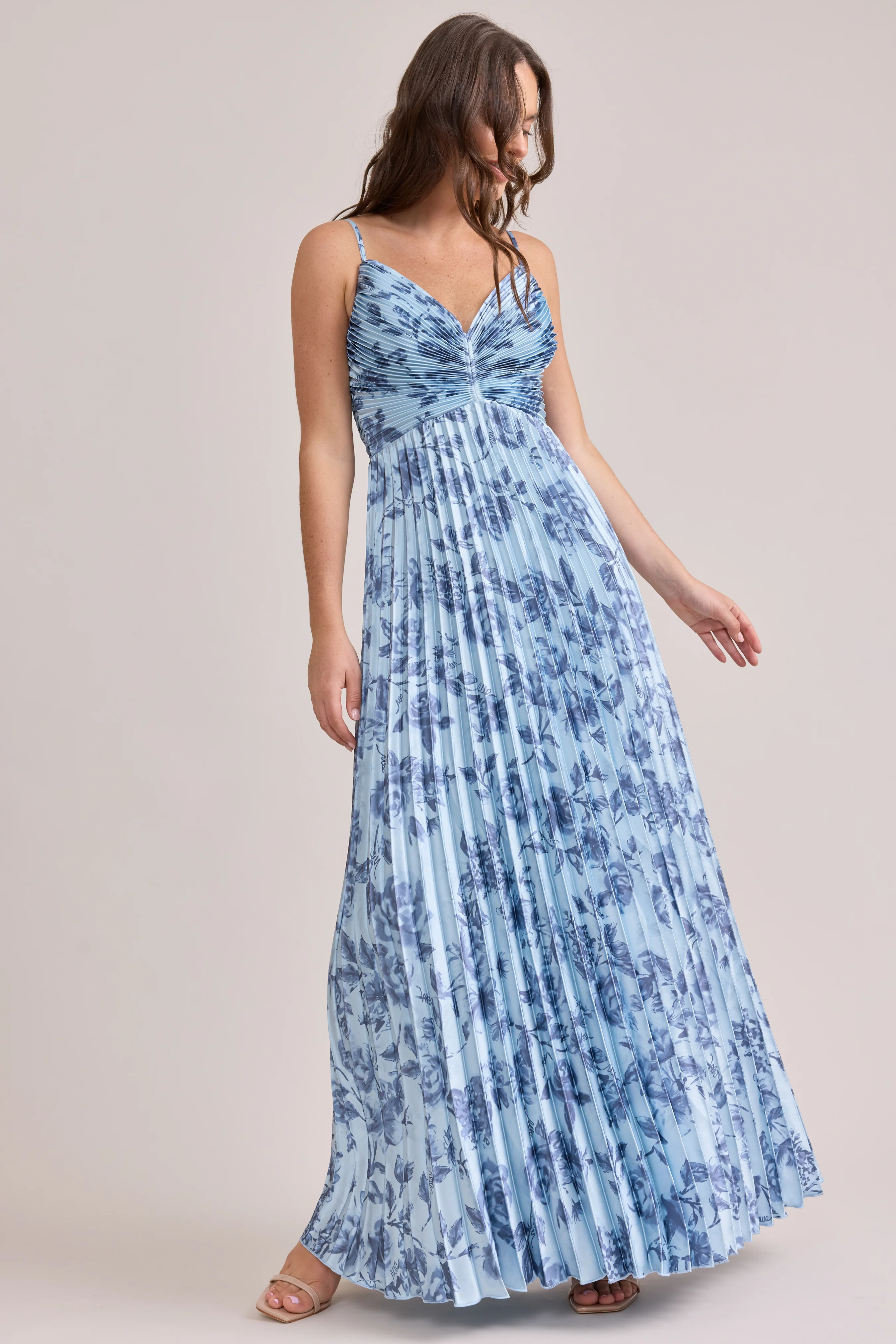 Vivian Satin Pleated Floral Print Dress | Made To Order - Image 56